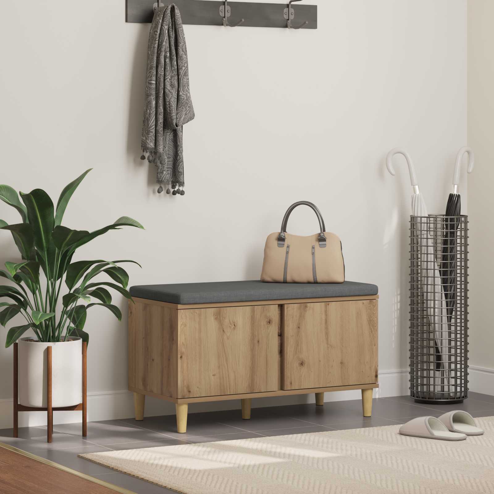 Banc d'entrée avec coussin Chêne artisanal 60 x 38 x 46 cm - XIOS