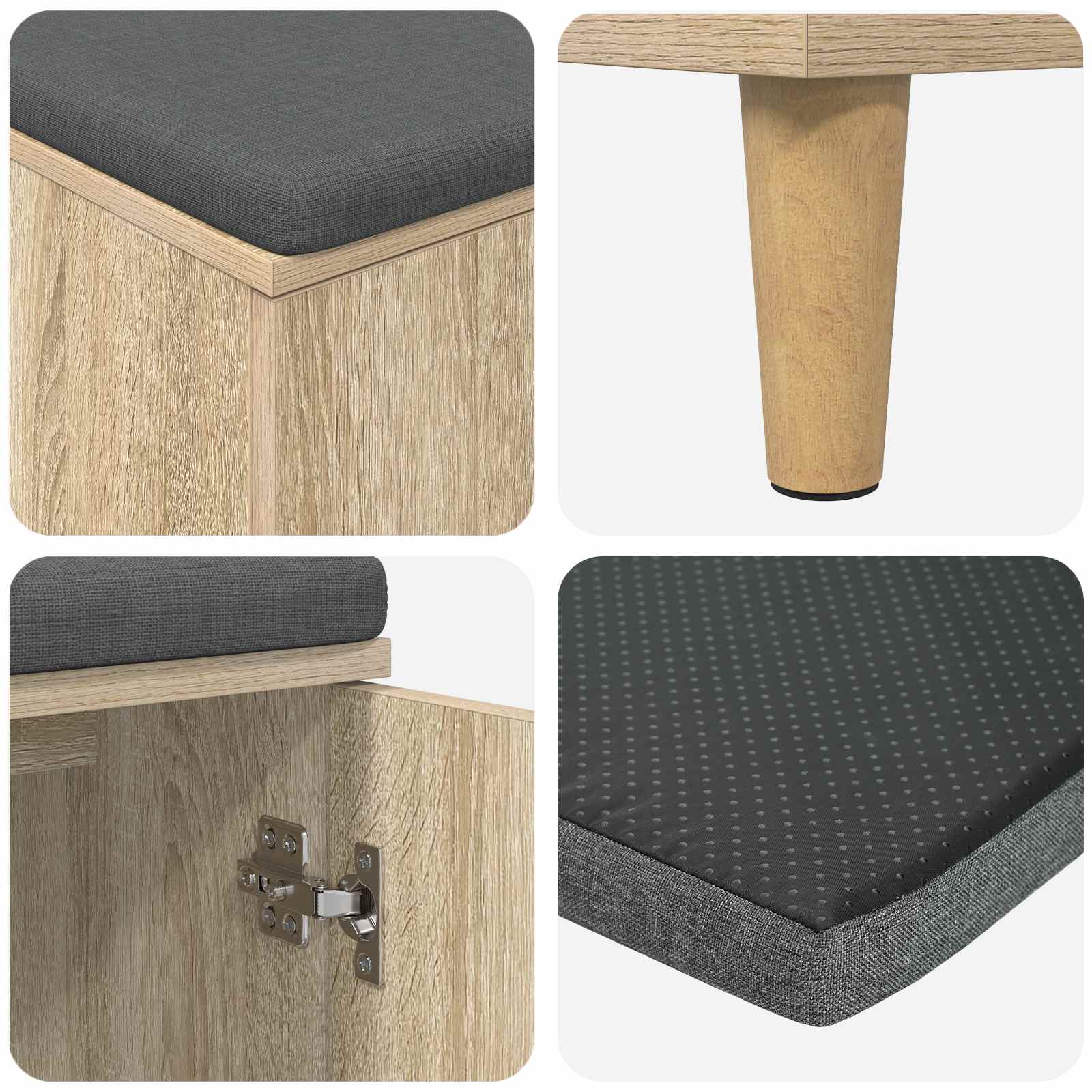 Banc d'entrée avec coussin Chêne Sonoma 60 x 38 x 46 cm - XIOS