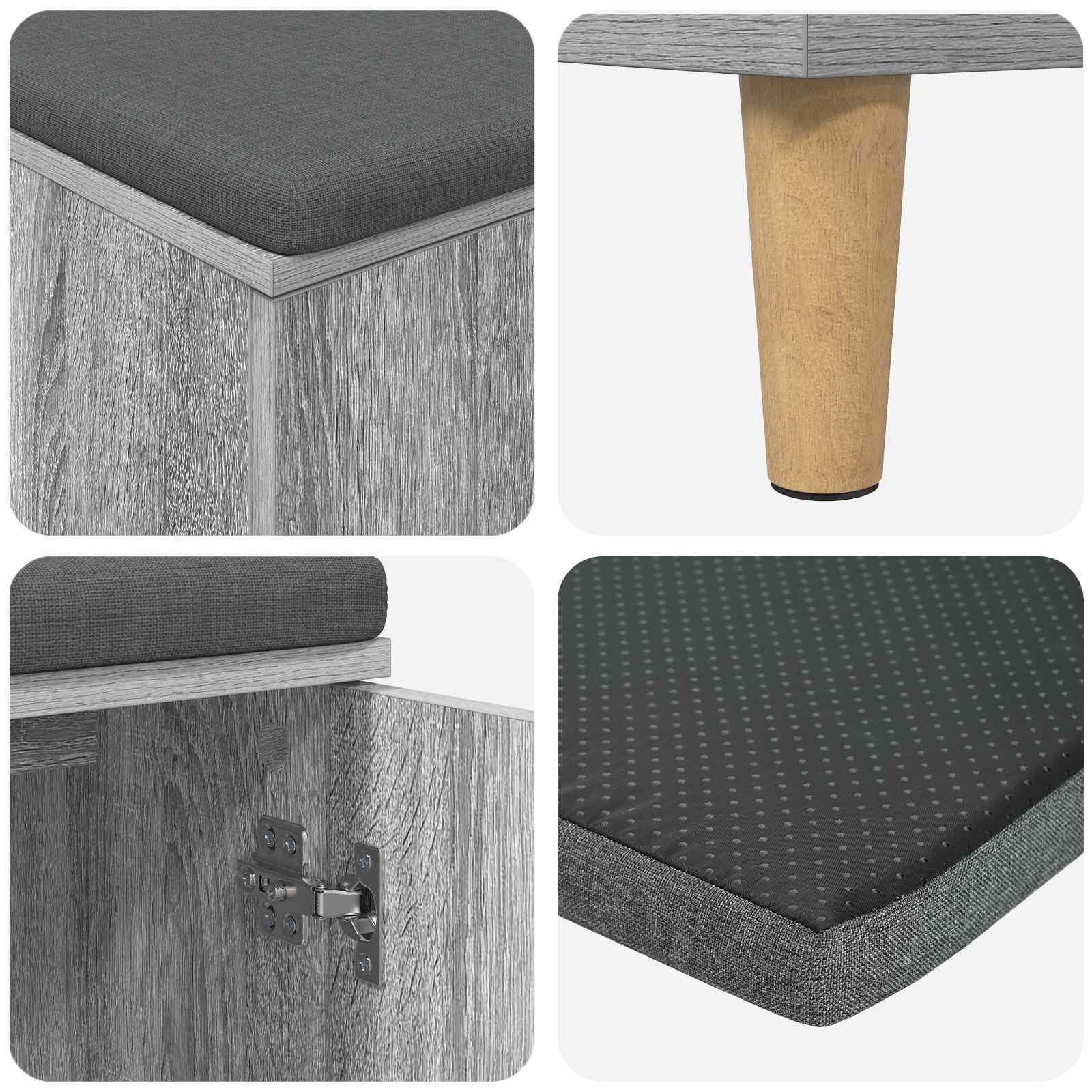 Banc d'entrée avec coussin Gris Sonoma 60 x 38 x 46 cm - XIOS