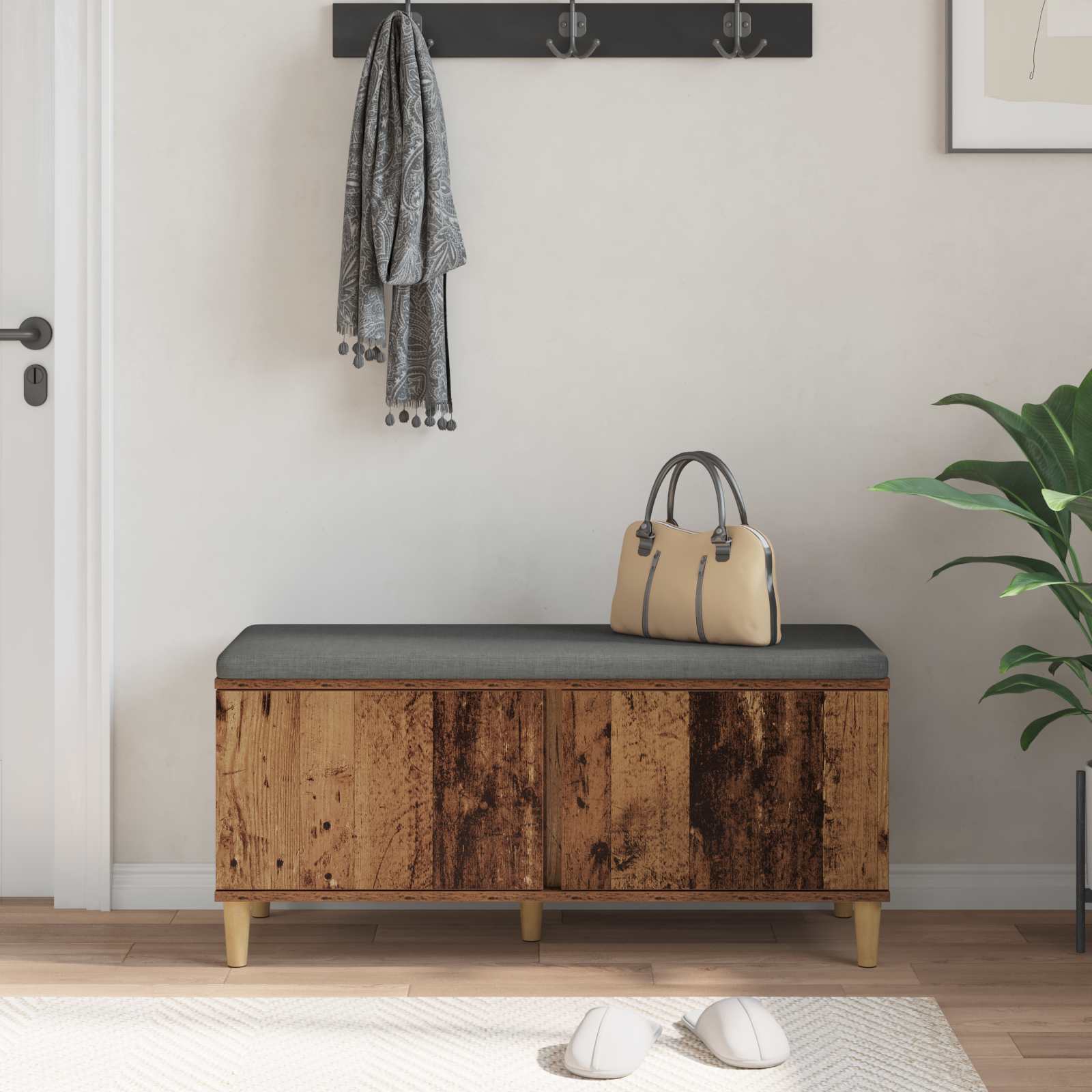 Banc d'entrée avec coussin Bois ancien 60 x 38 x 46 cm - XIOS