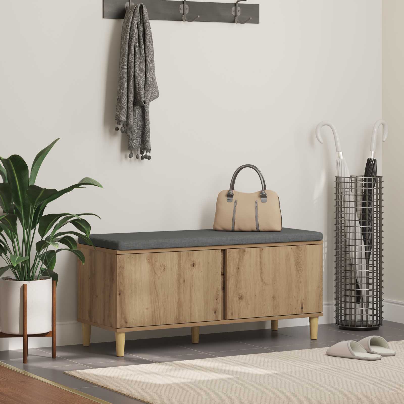 Banc d'entrée avec coussin Chêne artisanal 60 x 38 x 46 cm - XIOS