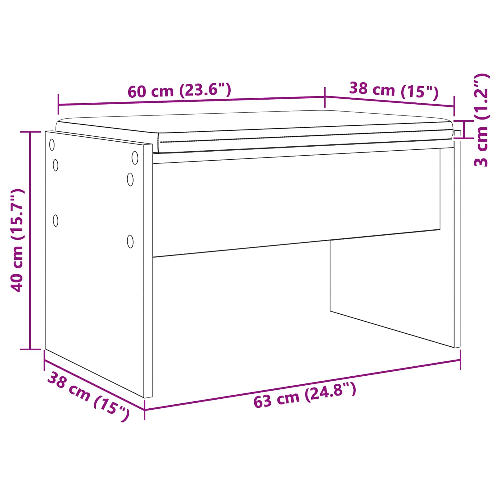 Banc d'entrée avec coussin Chêne Sonoma 63 x 38 x 40 cm - XIOS