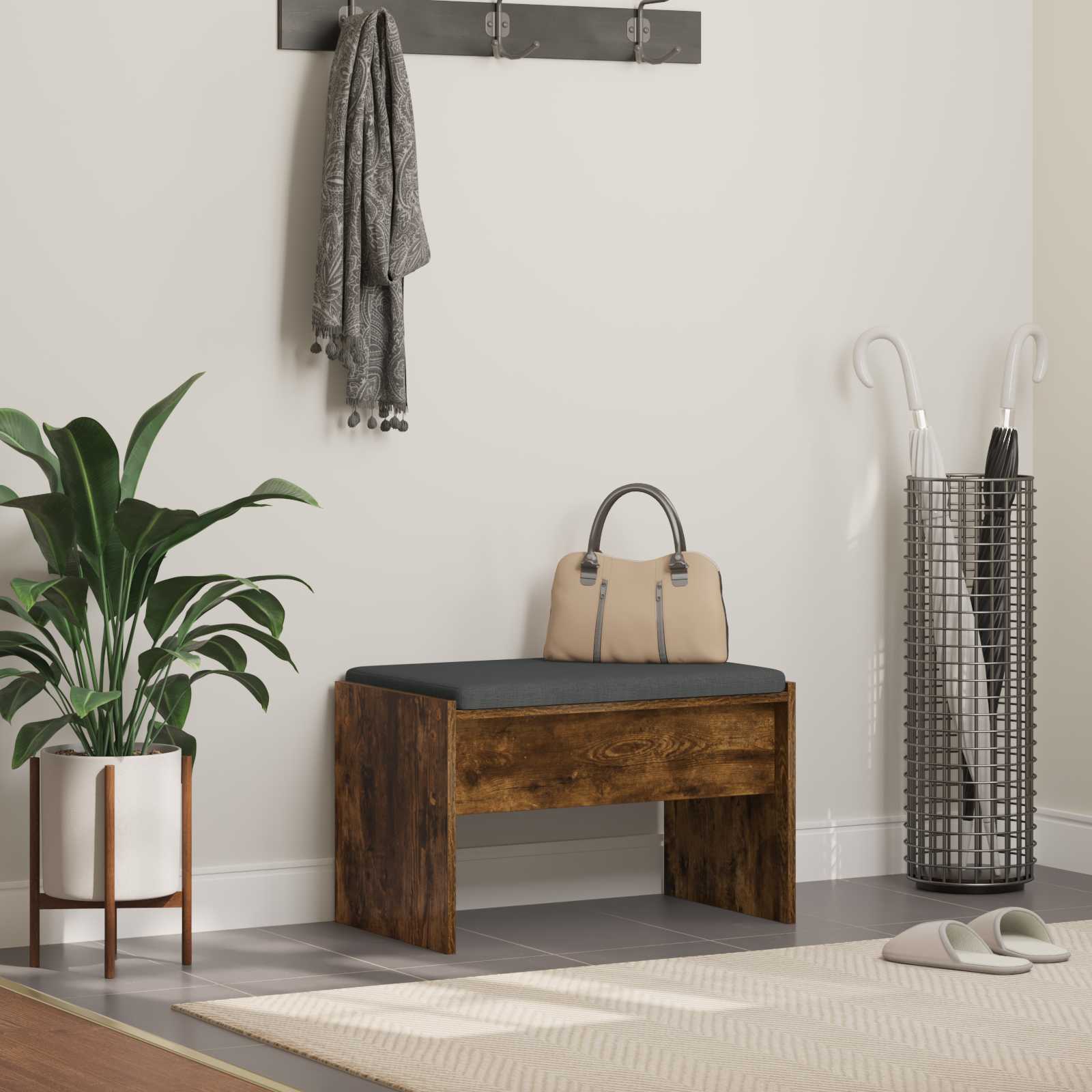 Banc d'entrée avec coussin Chêne fumé 63 x 38 x 40 cm - XIOS