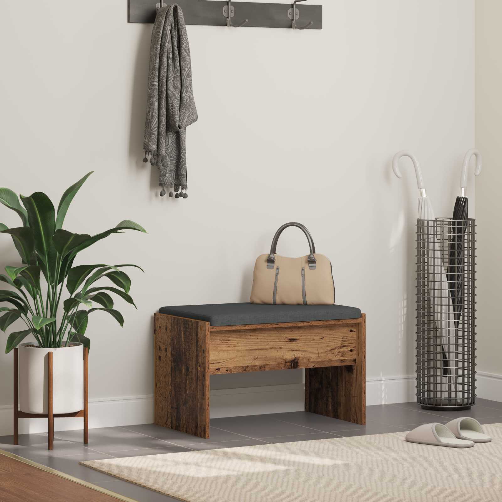 Banc d'entrée avec coussin Bois ancien 63 x 38 x 40 cm - XIOS