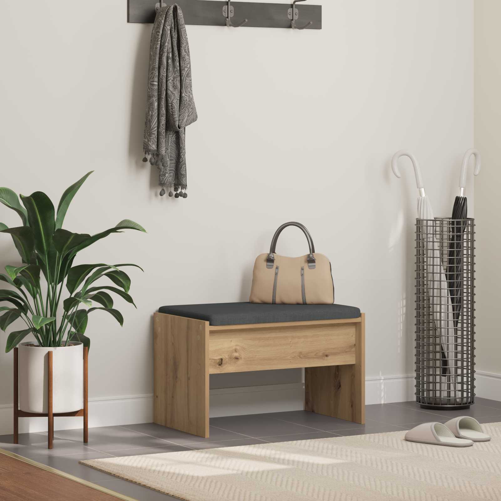 Banc d'entrée avec coussin Chêne artisanal 63 x 38 x 40 cm - XIOS