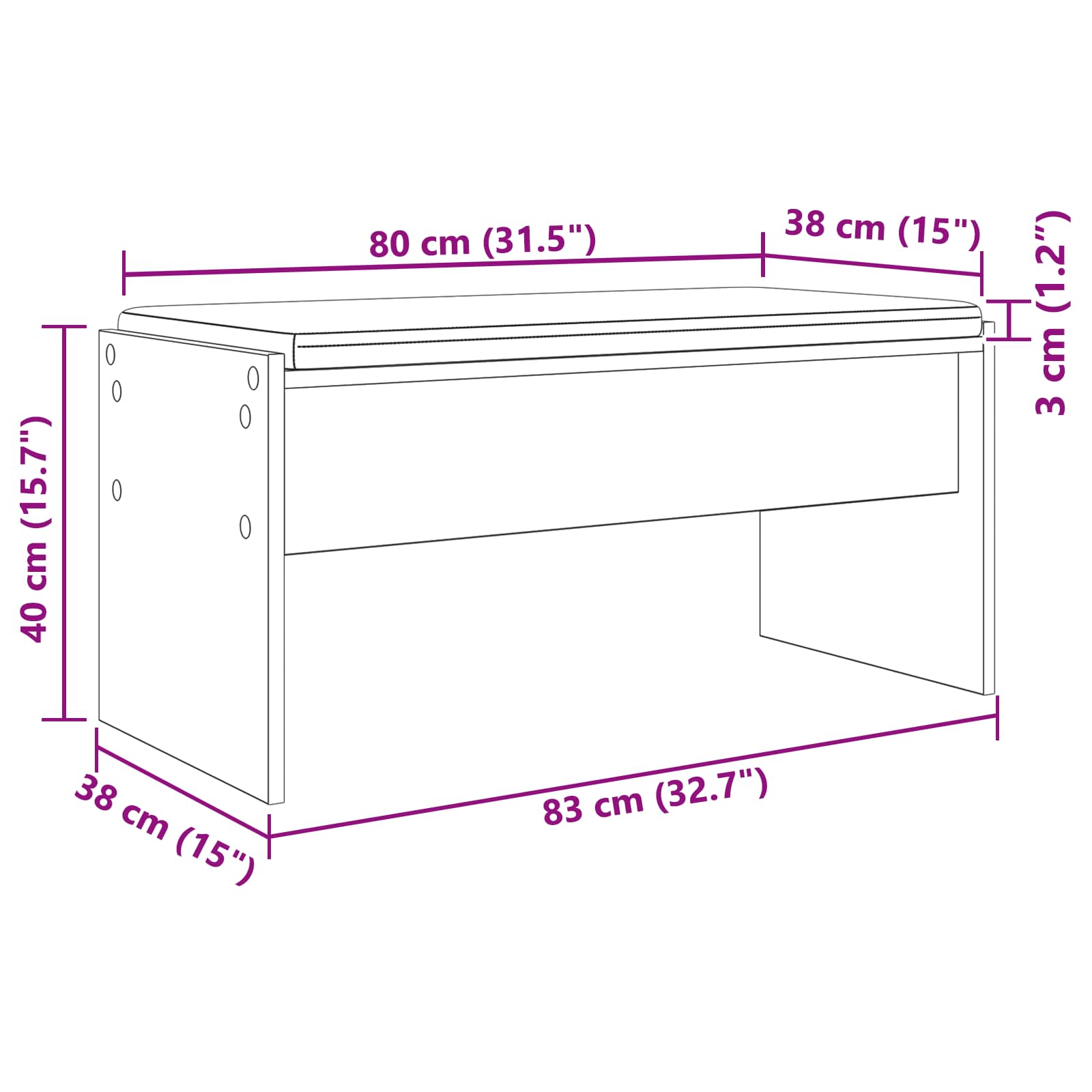 Banc d'entrée avec coussin Chêne fumé 83 x 38 x 40 cm - XIOS