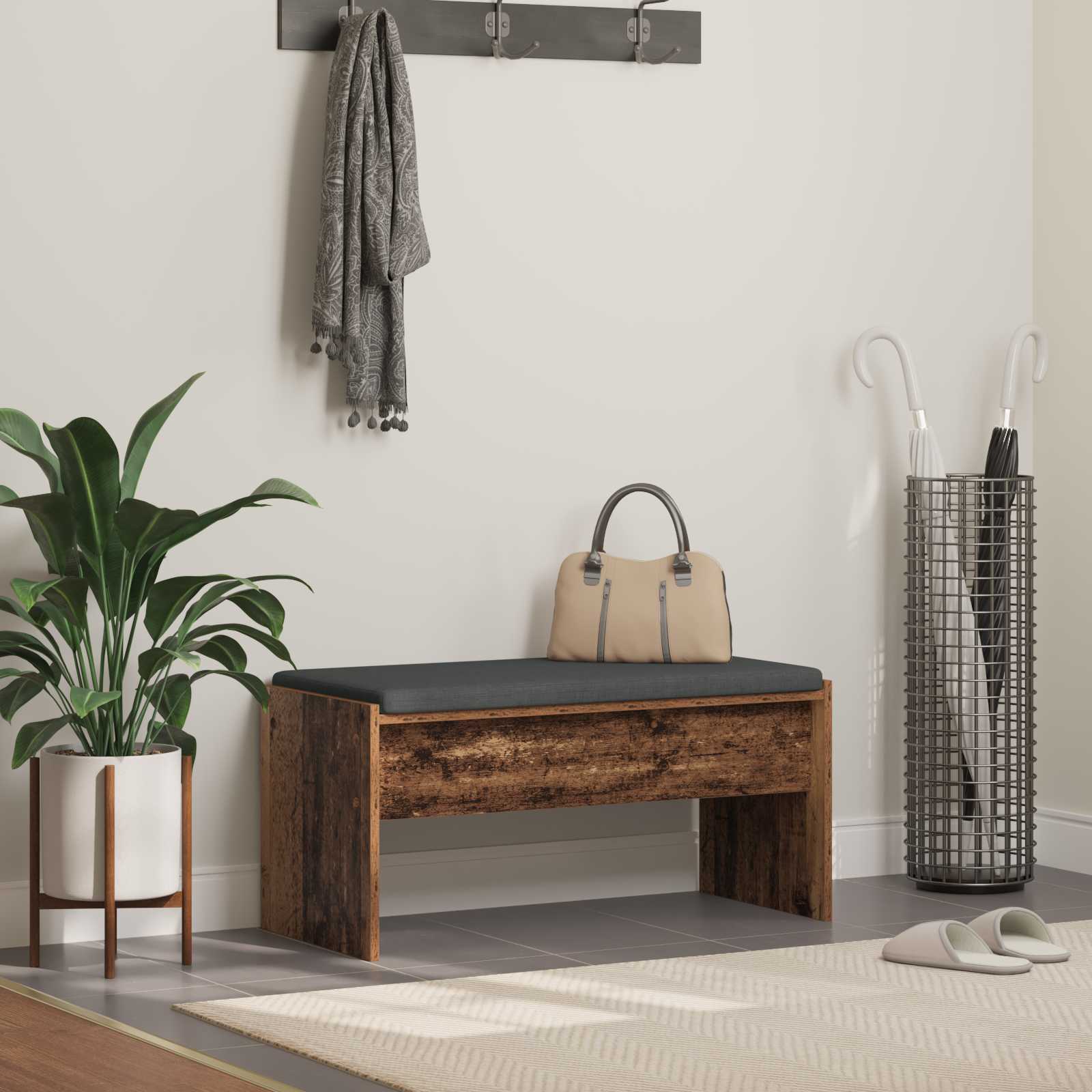 Banc d'entrée avec coussin Bois ancien 83 x 38 x 40 cm - XIOS