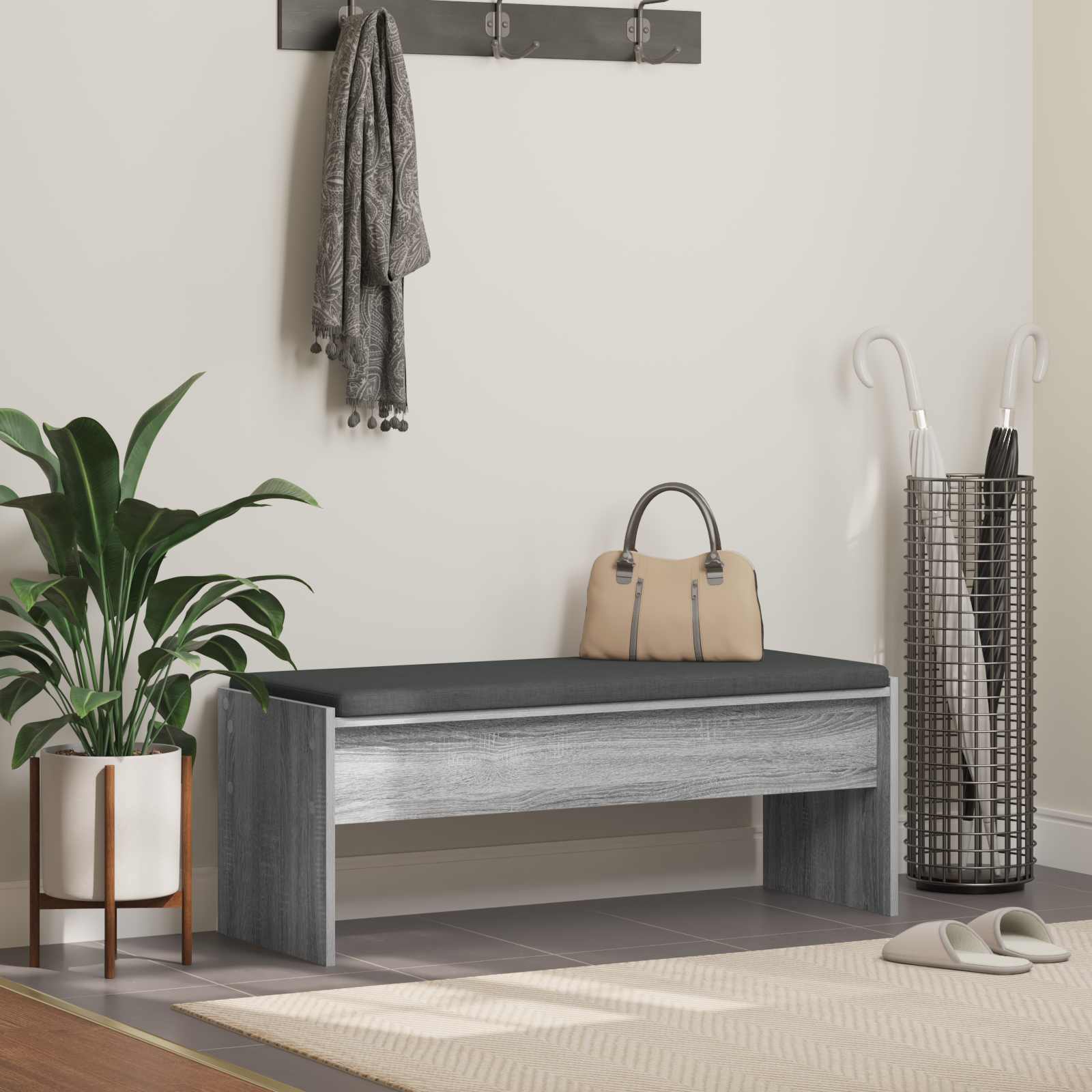 Banc d'entrée avec coussin Gris Sonoma 103 x 38 x 40 cm - XIOS