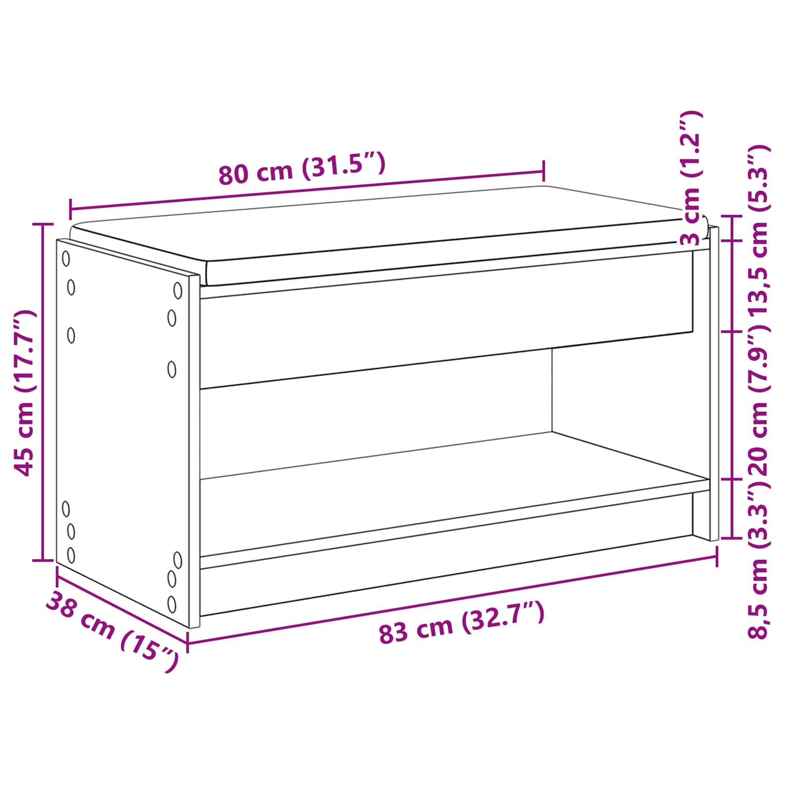 Banc d'entrée avec coussin Chêne Sonoma 83 x 38 x 45 cm - XIOS