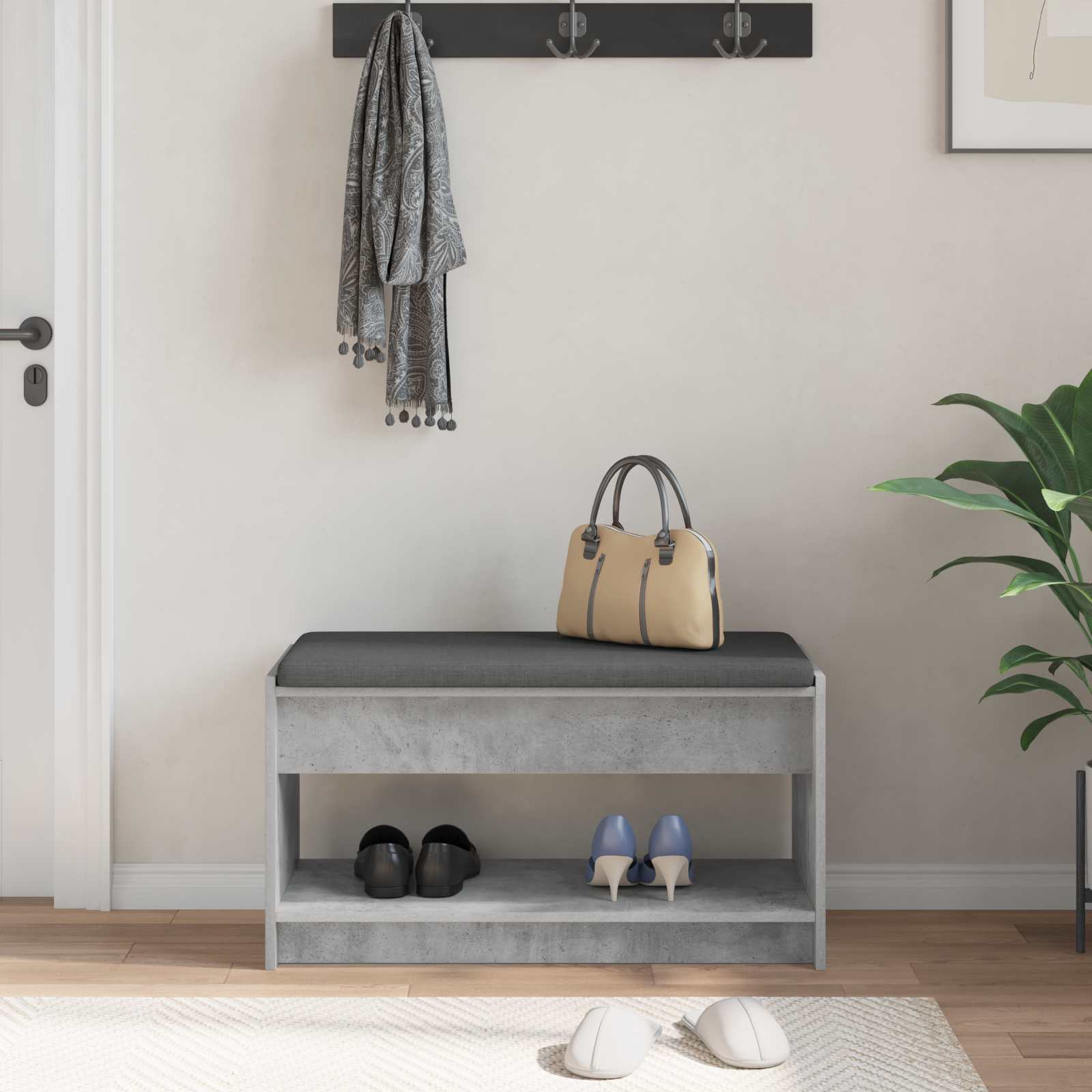 Banc d'entrée avec coussin Gris Béton 83 x 38 x 45 cm - XIOS