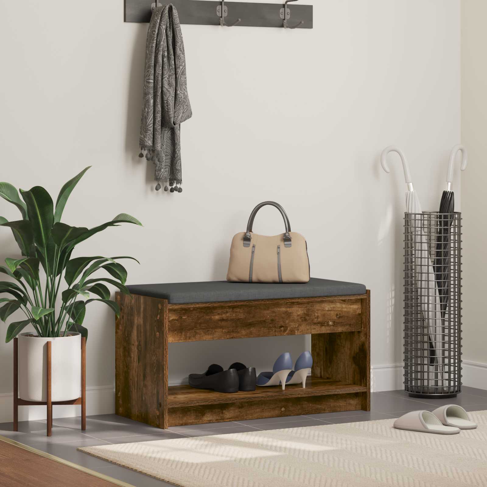 Banc d'entrée avec coussin Chêne Fumé 83 x 38 x 45 cm - XIOS