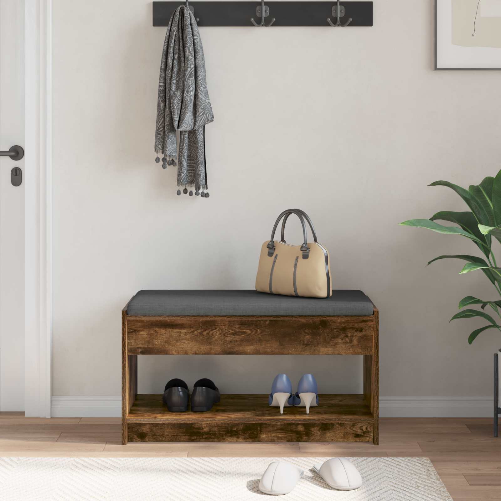 Banc d'entrée avec coussin Chêne Fumé 83 x 38 x 45 cm - XIOS