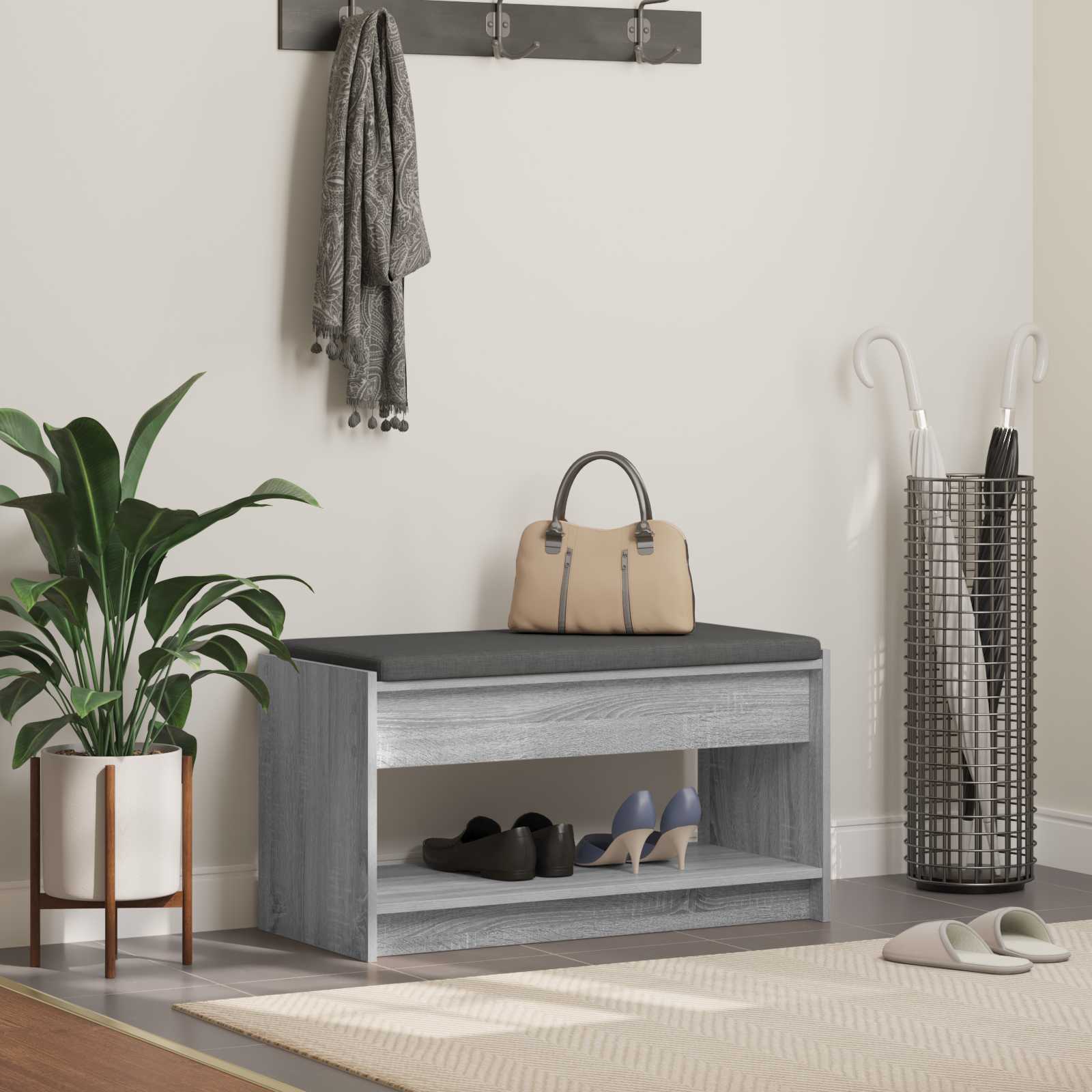 Banc d'entrée avec coussin Gris Sonoma 83 x 38 x 45 cm - XIOS