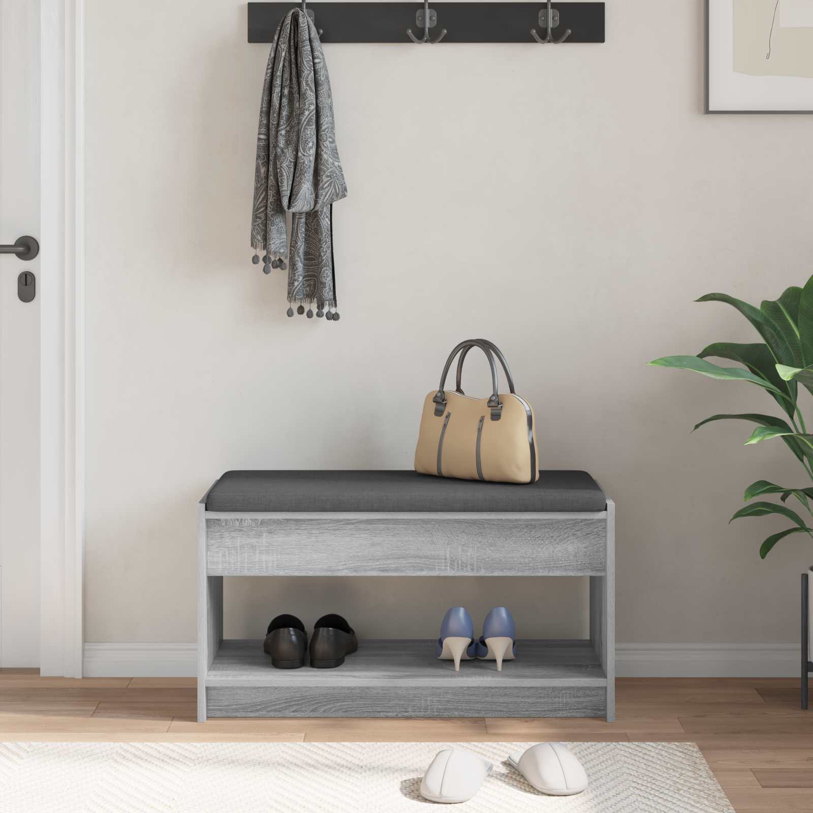 Banc d'entrée avec coussin Gris Sonoma 83 x 38 x 45 cm - XIOS