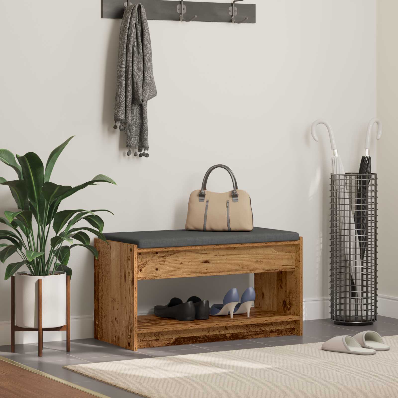 Banc d'entrée avec coussin Bois ancien 83 x 38 x 45 cm - XIOS