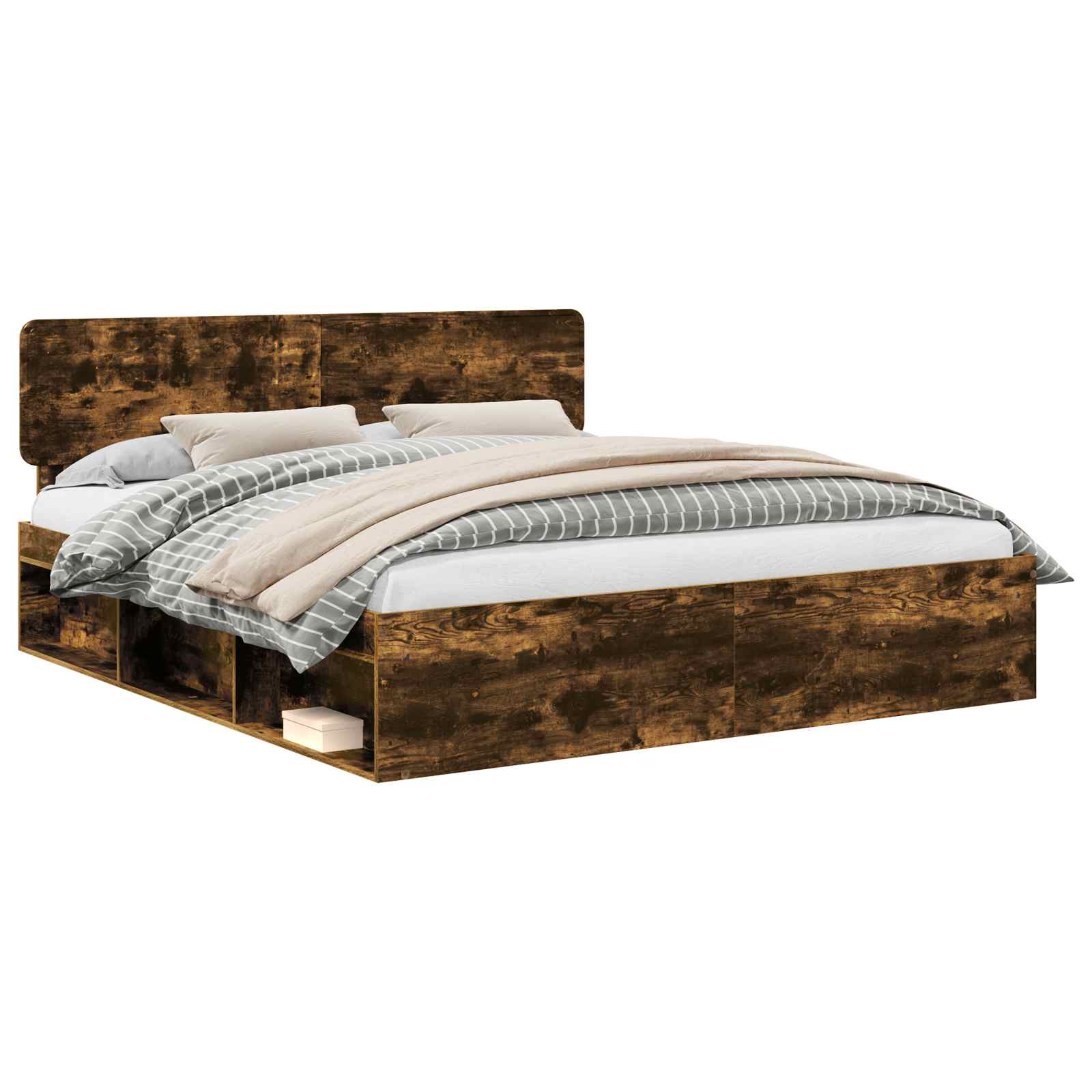 Cadre de lit Chêne fumé 200 x 200 cm Pin massif - XIOS