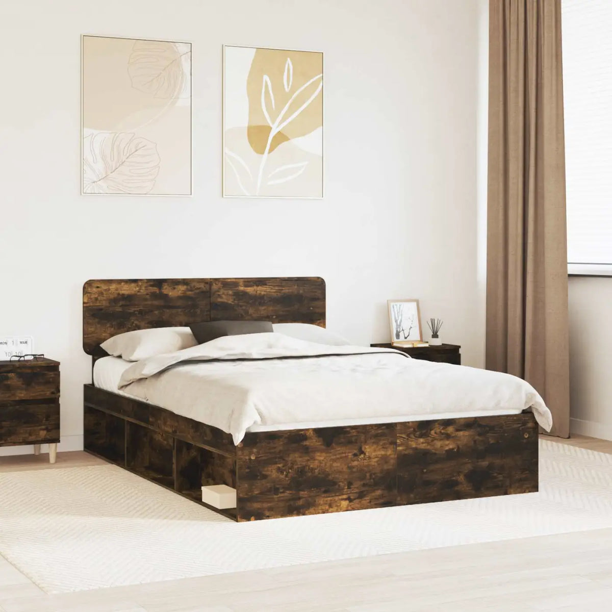 Cadre de lit Chêne fumé 140 x 190 cm Pin massif - XIOS