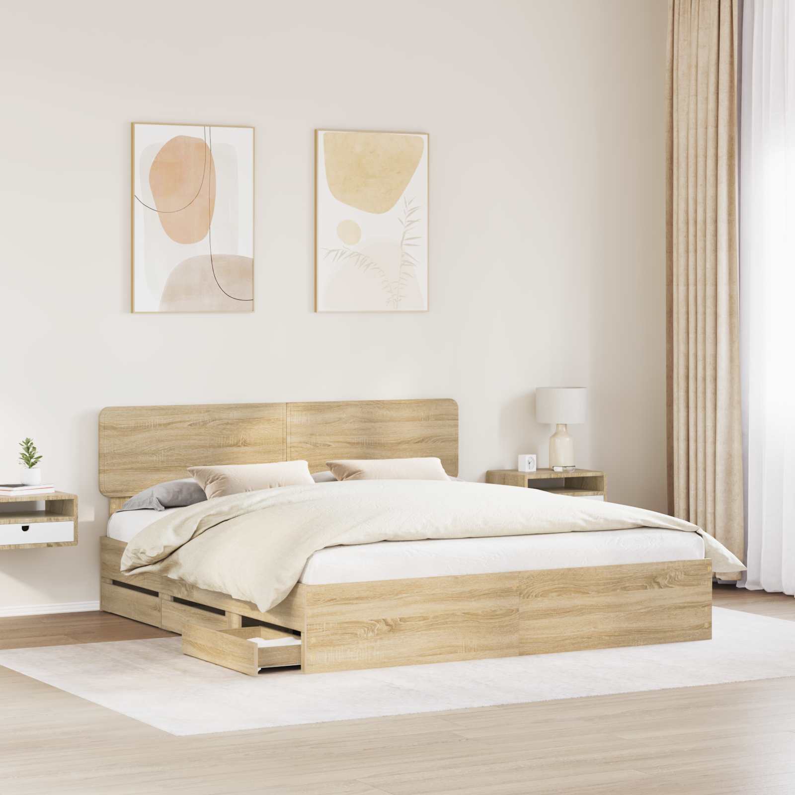 Cadre de lit Chêne Sonoma 200 x 200 cm Bois d’ingénierie - XIOS
