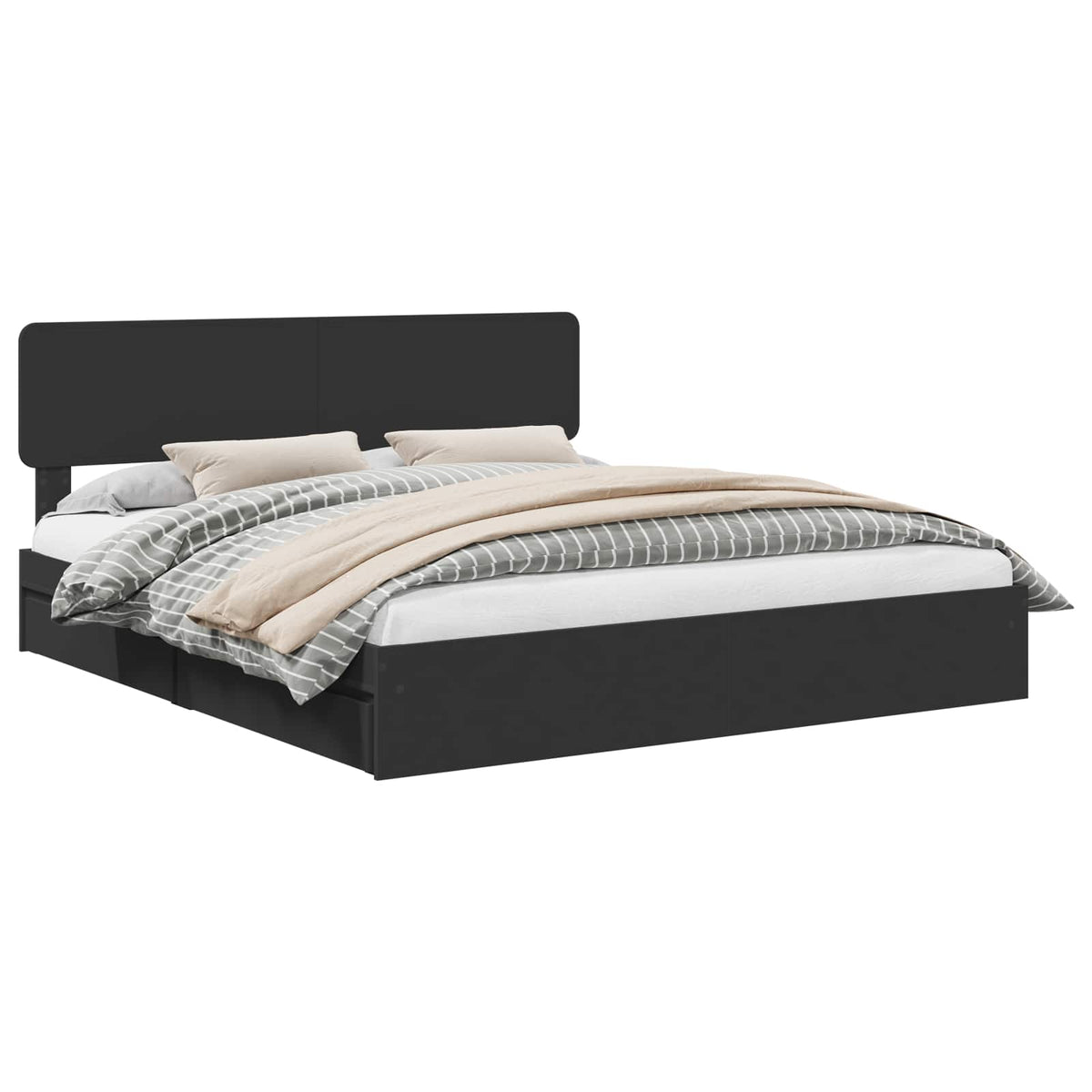 Lit de Rangement Réglable Noir 200 x 200 cm Bois d'ingénierie