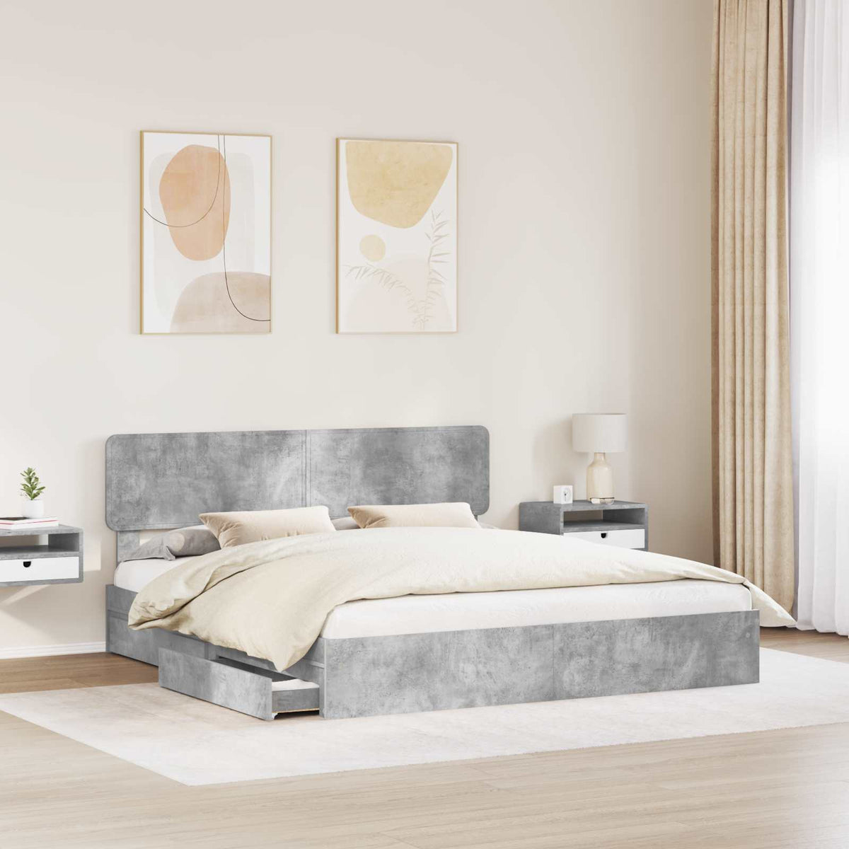 Lit de Rangement Gris béton 200 x 200 cm Bois d'ingénierie