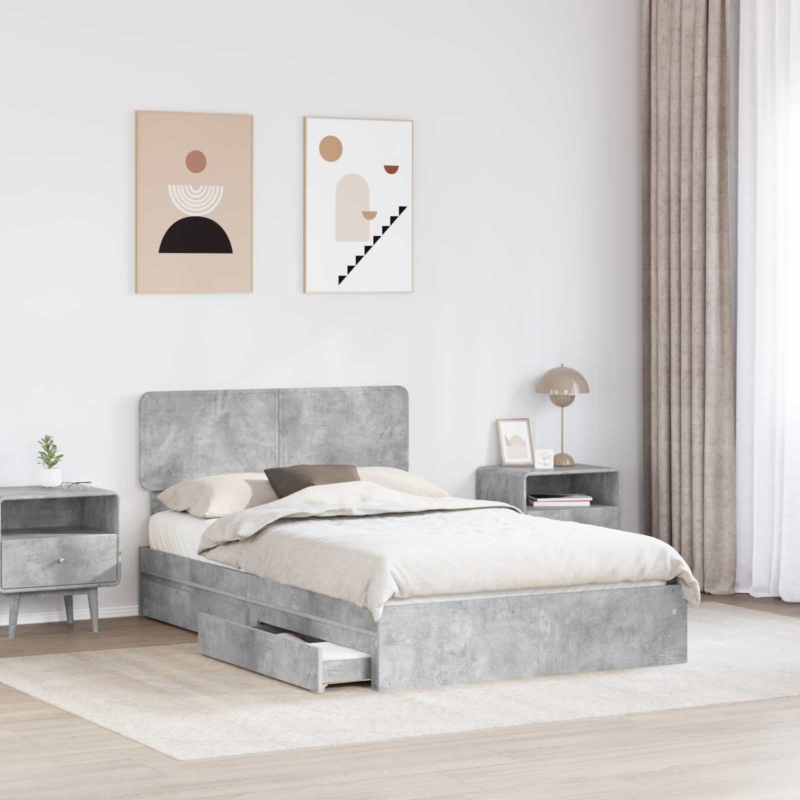 Lit de Rangement Gris béton 135 x 190 cm Bois d'ingénierie - XIOS