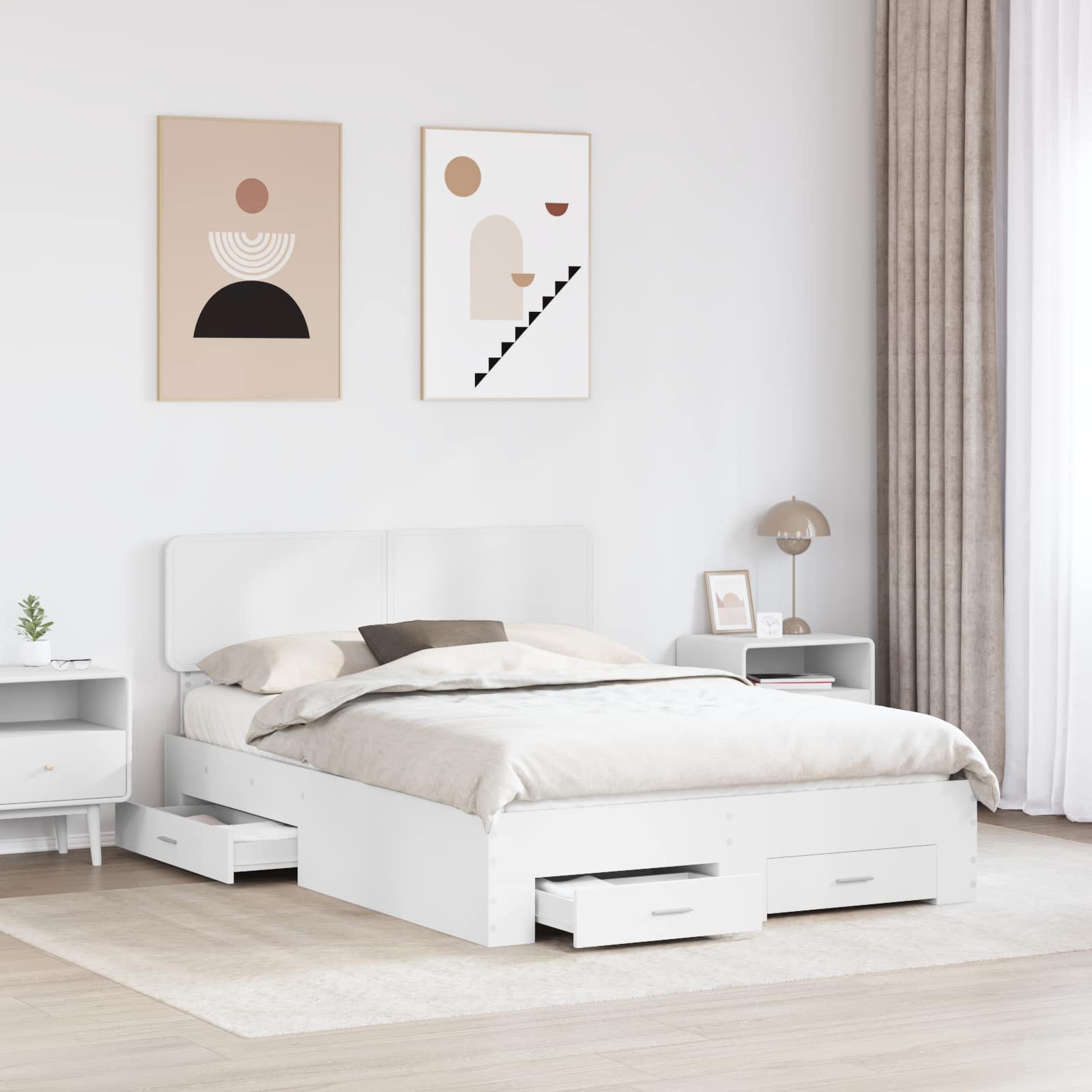 Cadre de lit avec tiroir Blanc 150 x 200 cm Bois d'ingénierie - XIOS