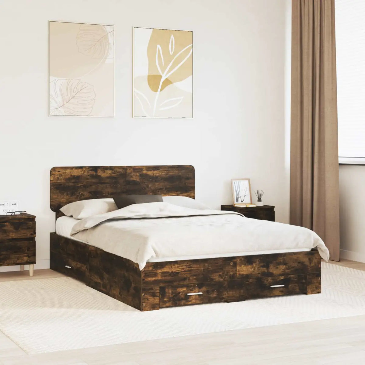 Cadre de lit Chêne fumé 140 x 200 cm Bois d’ingénierie - XIOS