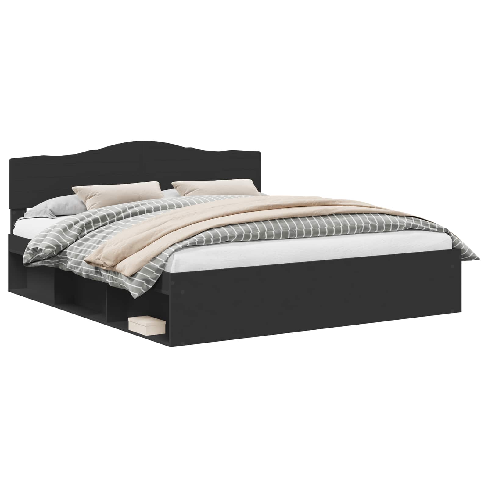 Cadre de lit avec tête de lit Noir 200 x 200 cm Pin massif - XIOS