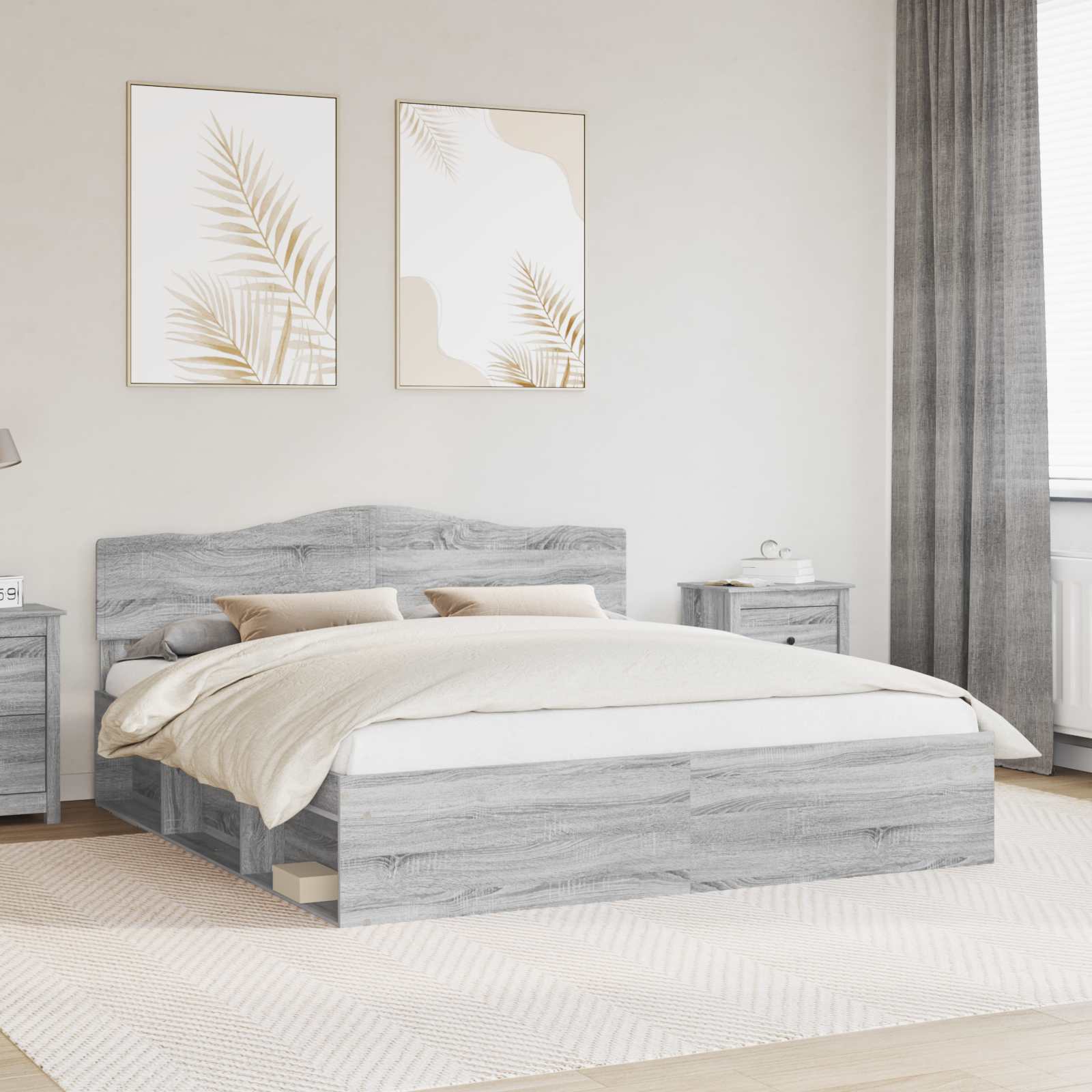 Cadre de lit Gris Sonoma 200 x 200 cm Bois de pin massif - XIOS