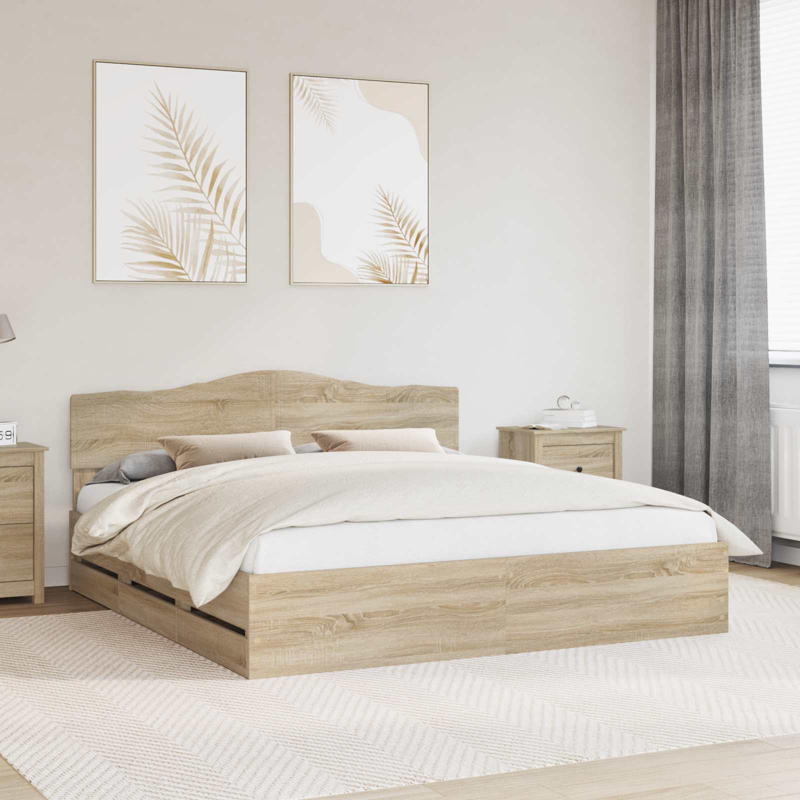Cadre de lit Chêne Sonoma 200 x 200 cm Bois Ingénierie - XIOS