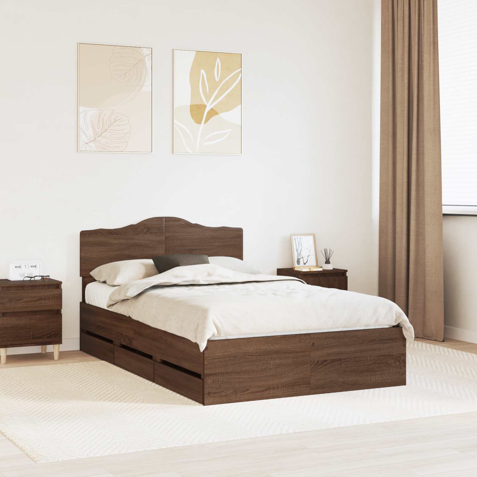 Cadre de lit Chêne brun 135 x 190 cm Bois Ingénierie - XIOS