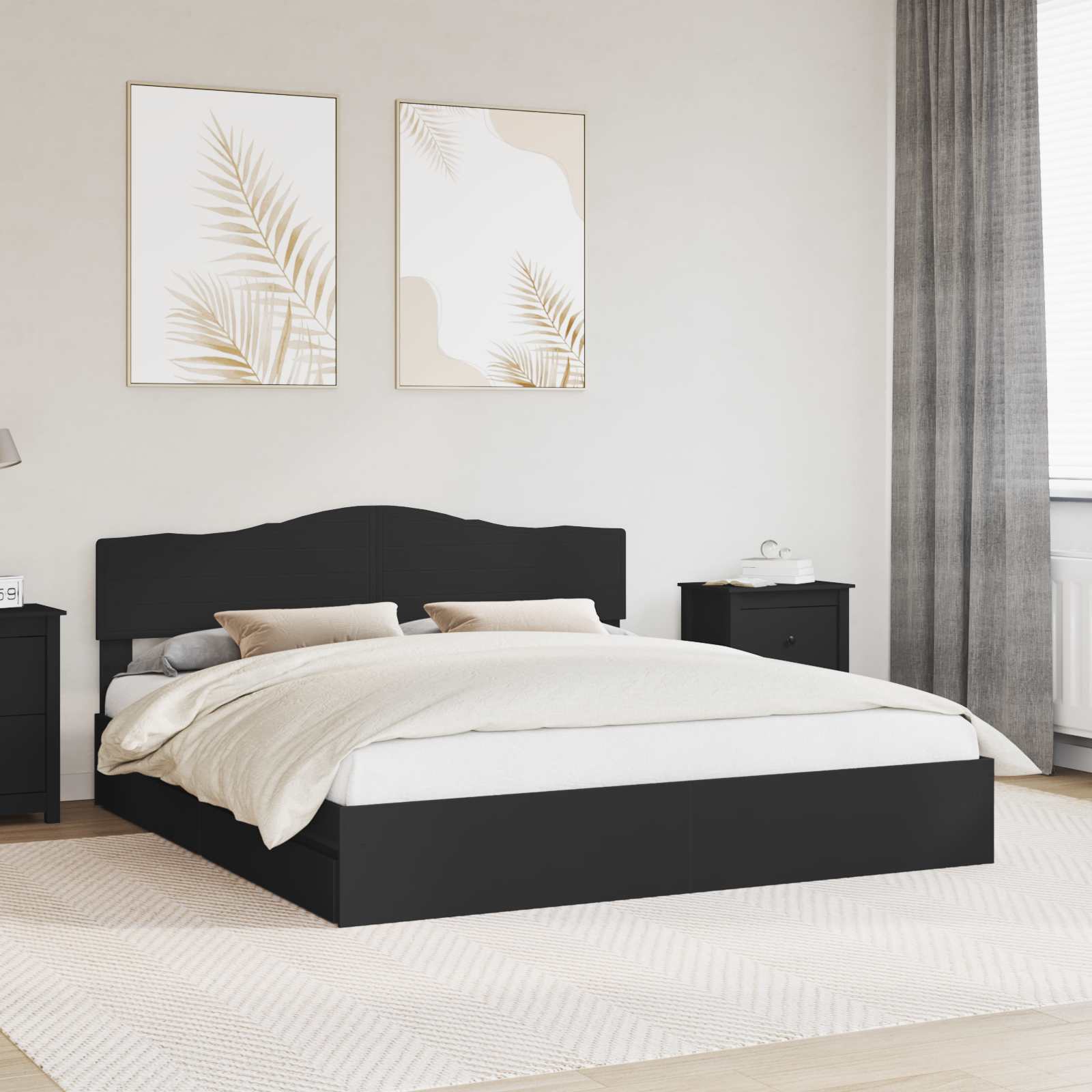 Lit de Rangement Réglable Noir 200 x 200 cm Bois d'ingénierie