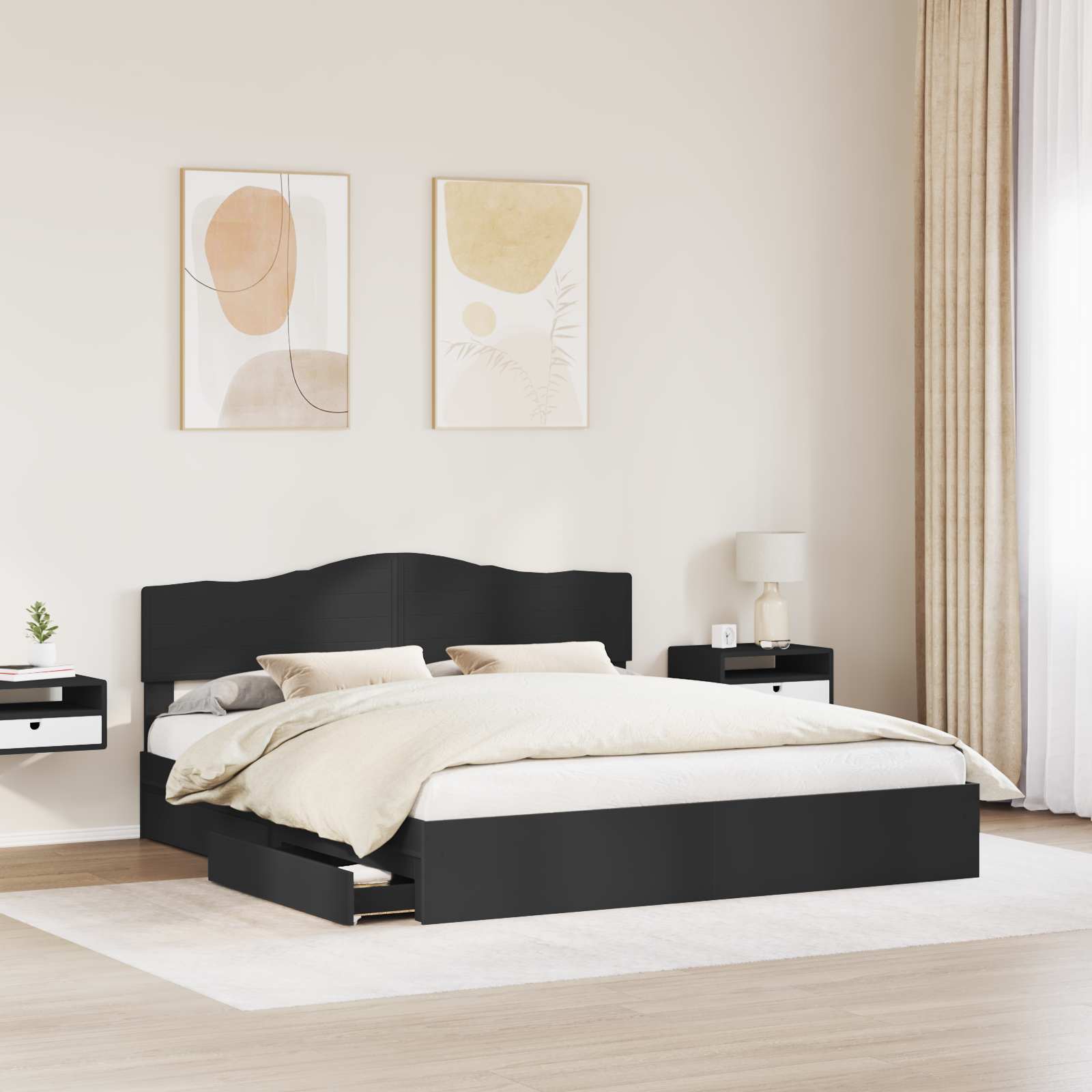 Lit de Rangement Réglable Noir 200 x 200 cm Bois d'ingénierie