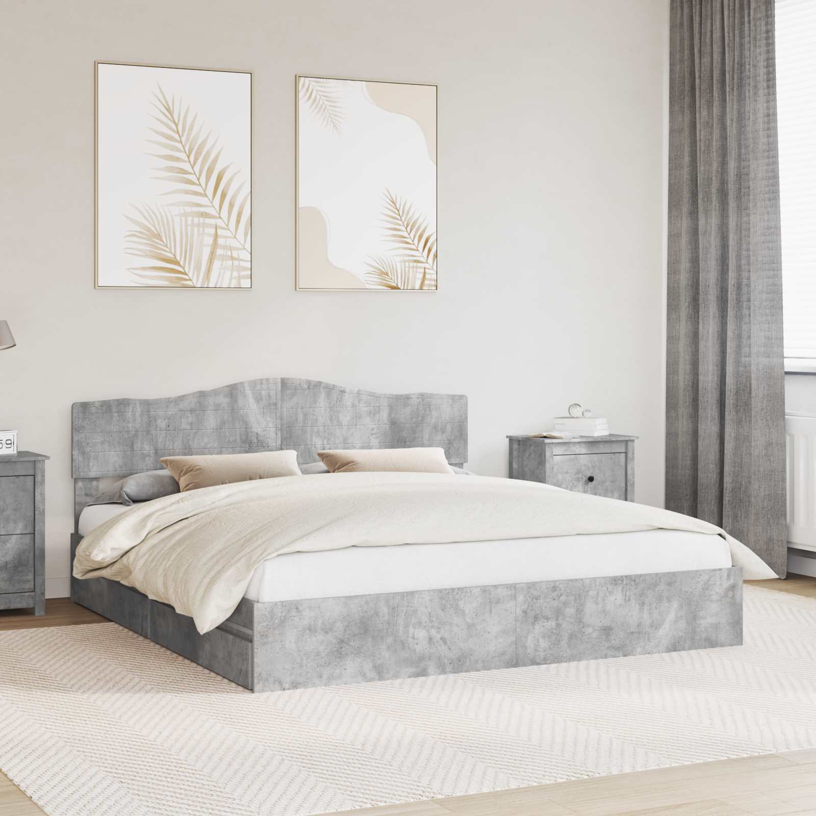 Lit de Rangement Gris béton 200 x 200 cm Bois d'ingénierie - XIOS