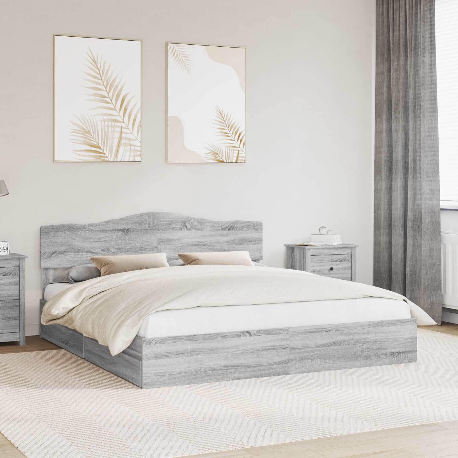 Lit de Rangement Gris Sonoma 200 x 200 cm Bois d'ingénierie - XIOS