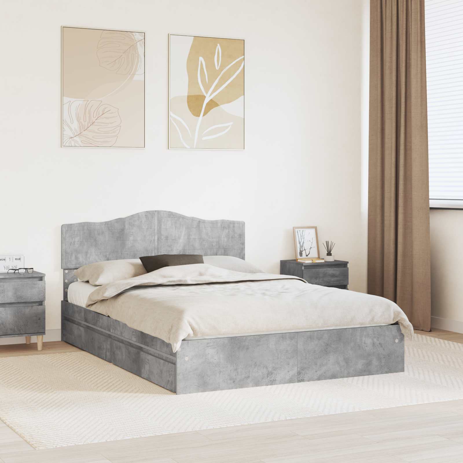 Lit de Rangement Gris béton 150 x 200 cm Bois d'ingénierie - XIOS