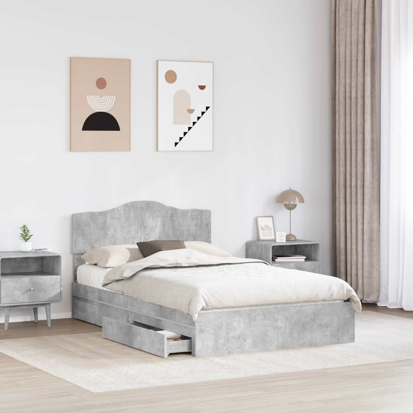Lit de Rangement Gris béton 135 x 190 cm Bois d'ingénierie - XIOS