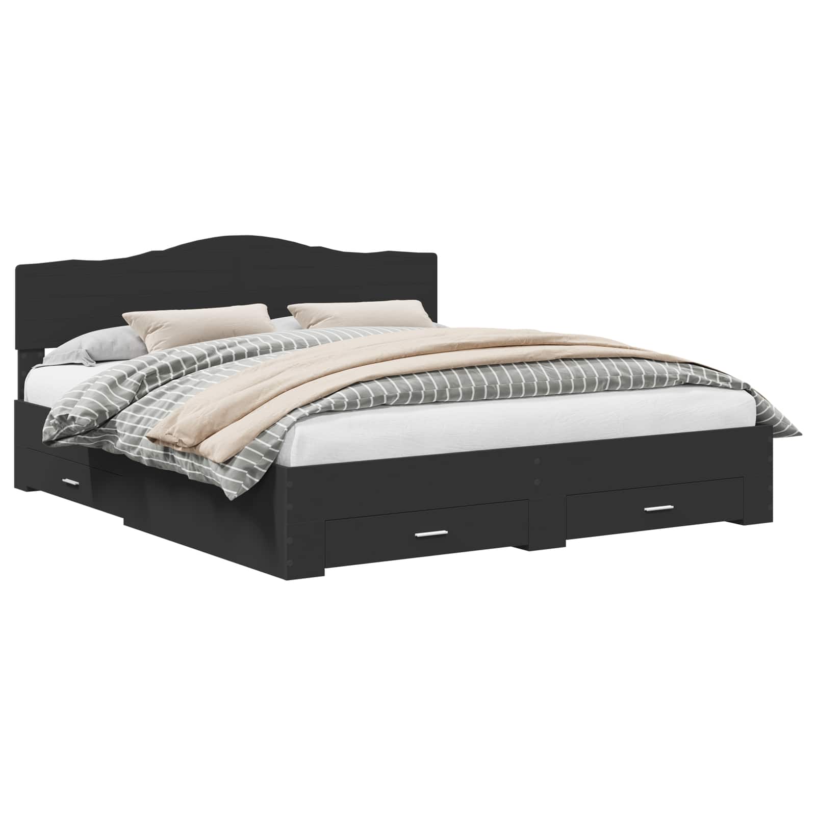 Cadre de lit avec tiroir Noir 200 x 200 cm Bois d'ingénierie - XIOS