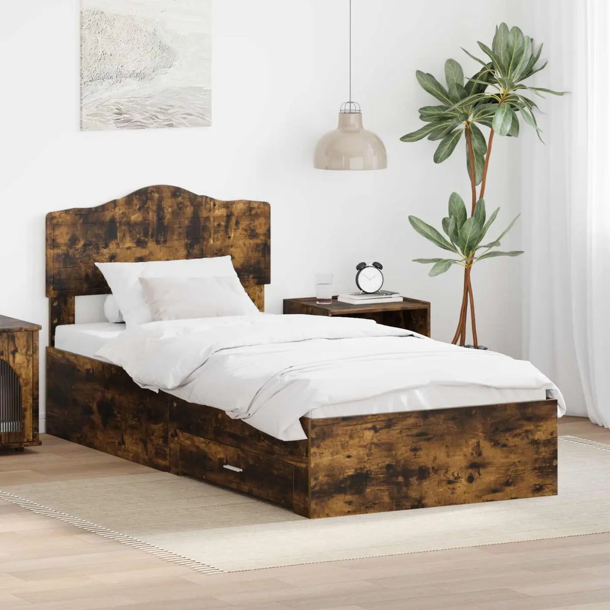 Cadre de lit Chêne fumé 100 x 200 cm Bois d’ingénierie - XIOS