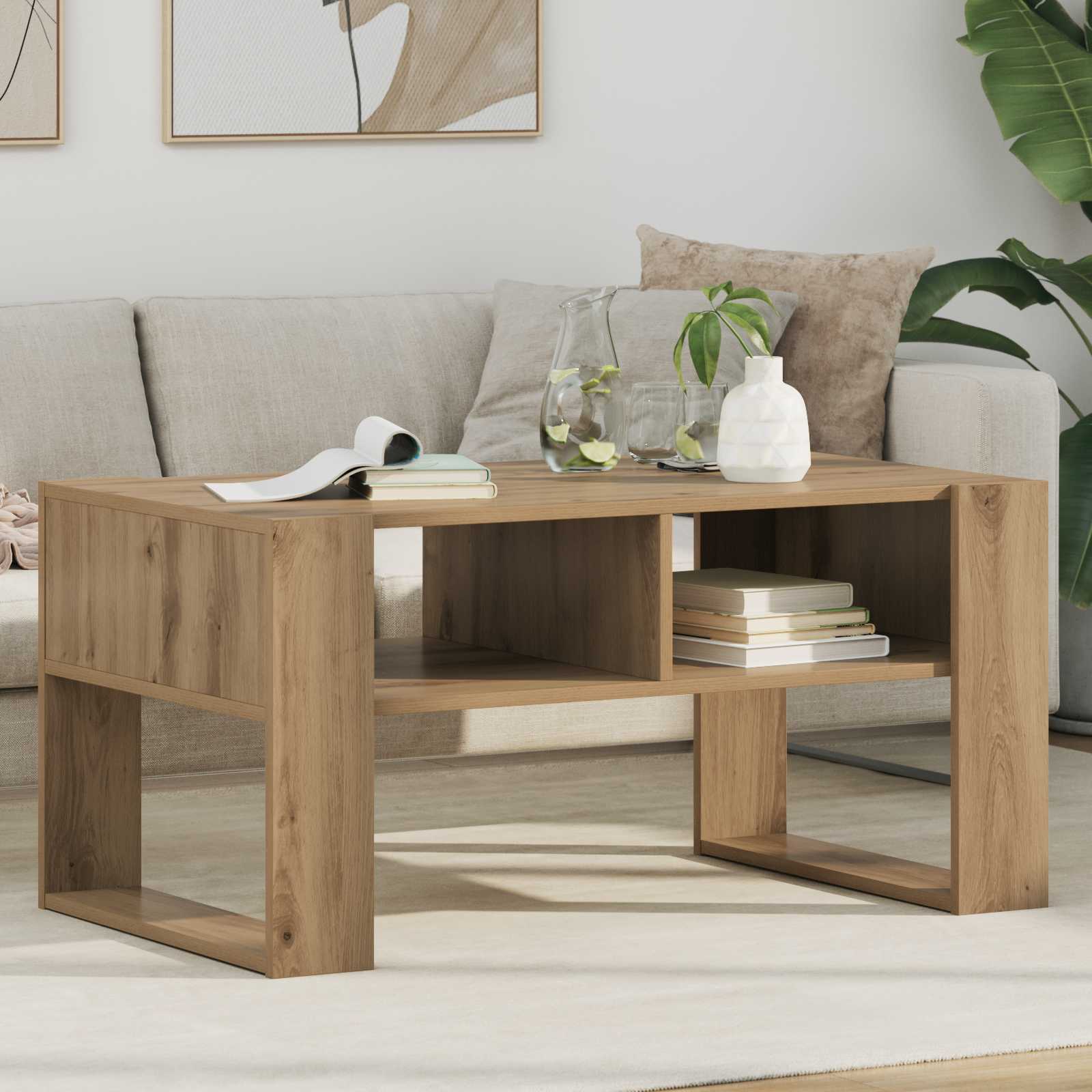 Table basse Chêne artisanal 92 x 53 x 45 cm Bois d'ingénierie - XIOS