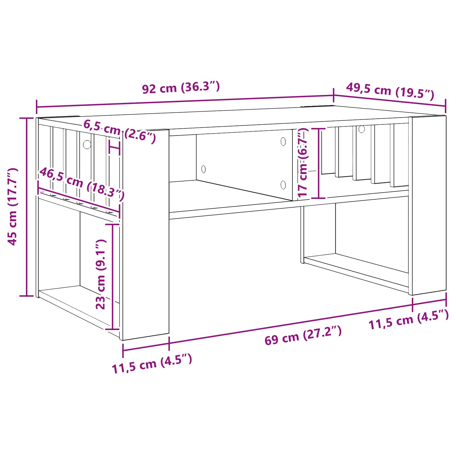 Table basse Bois ancien 92 x 49,5 x 45 cm Bois d'ingénierie - XIOS