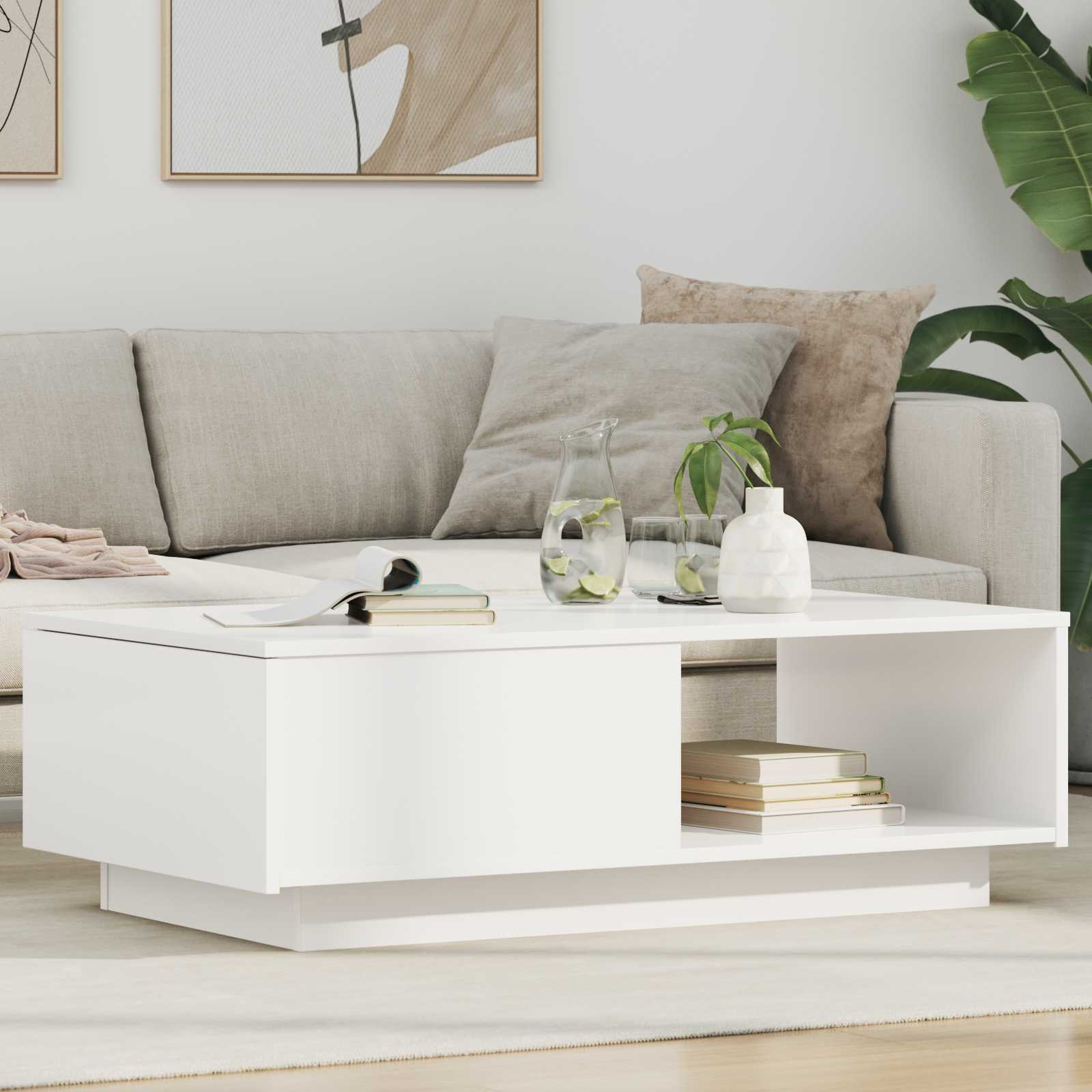Table basse avec tiroir Blanc 95 x 55 x 31 cm Bois d'ingénierie - XIOS