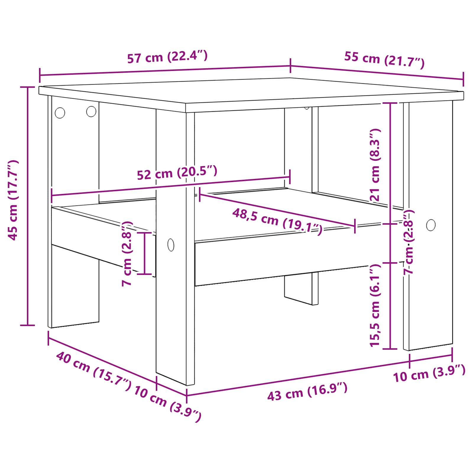 Table basse Blanc 57 x 55 x 45 cm Bois d'ingénierie - XIOS