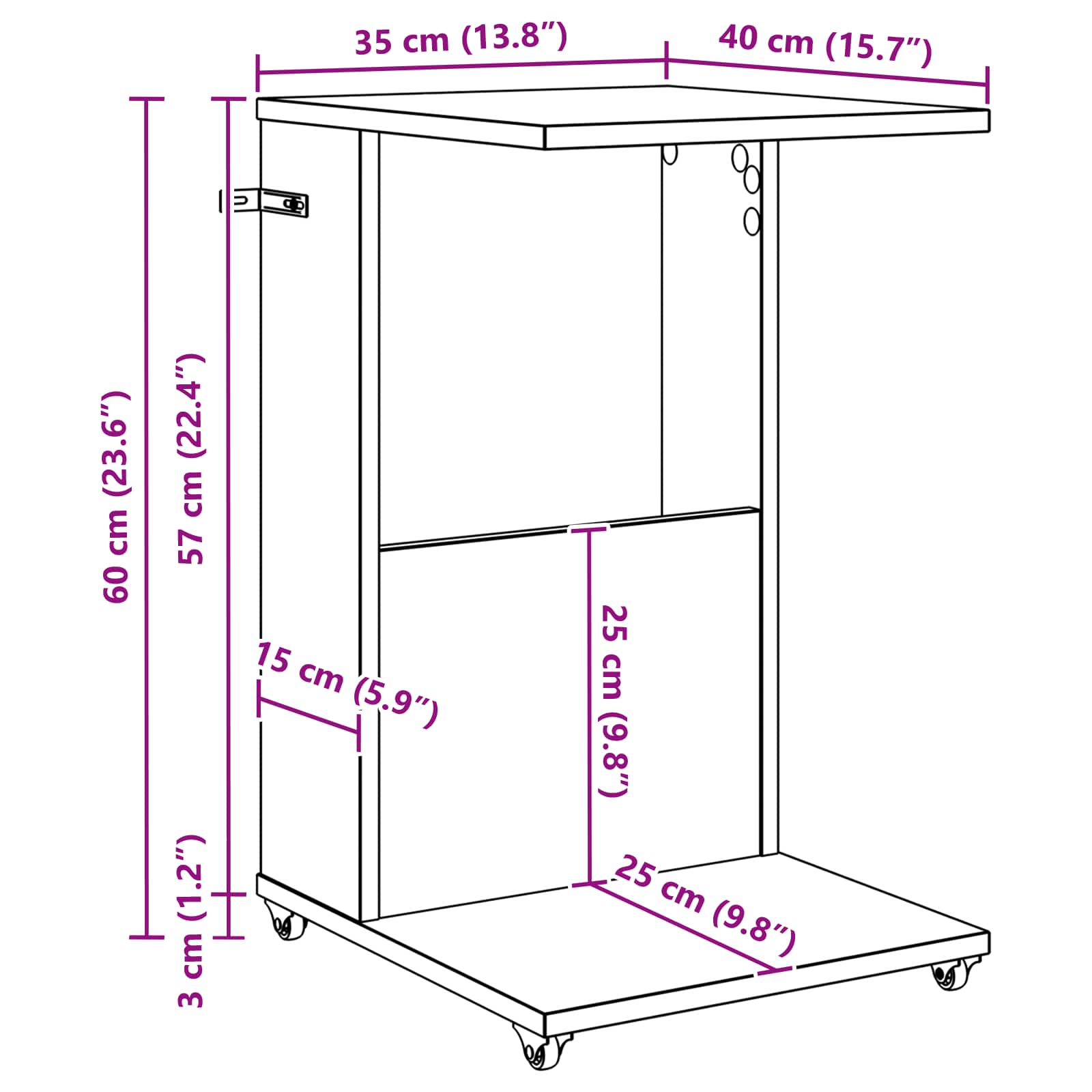 Table d'appoint Chêne fumé 40 x 35 x 60 cm Bois d'ingénierie - XIOS