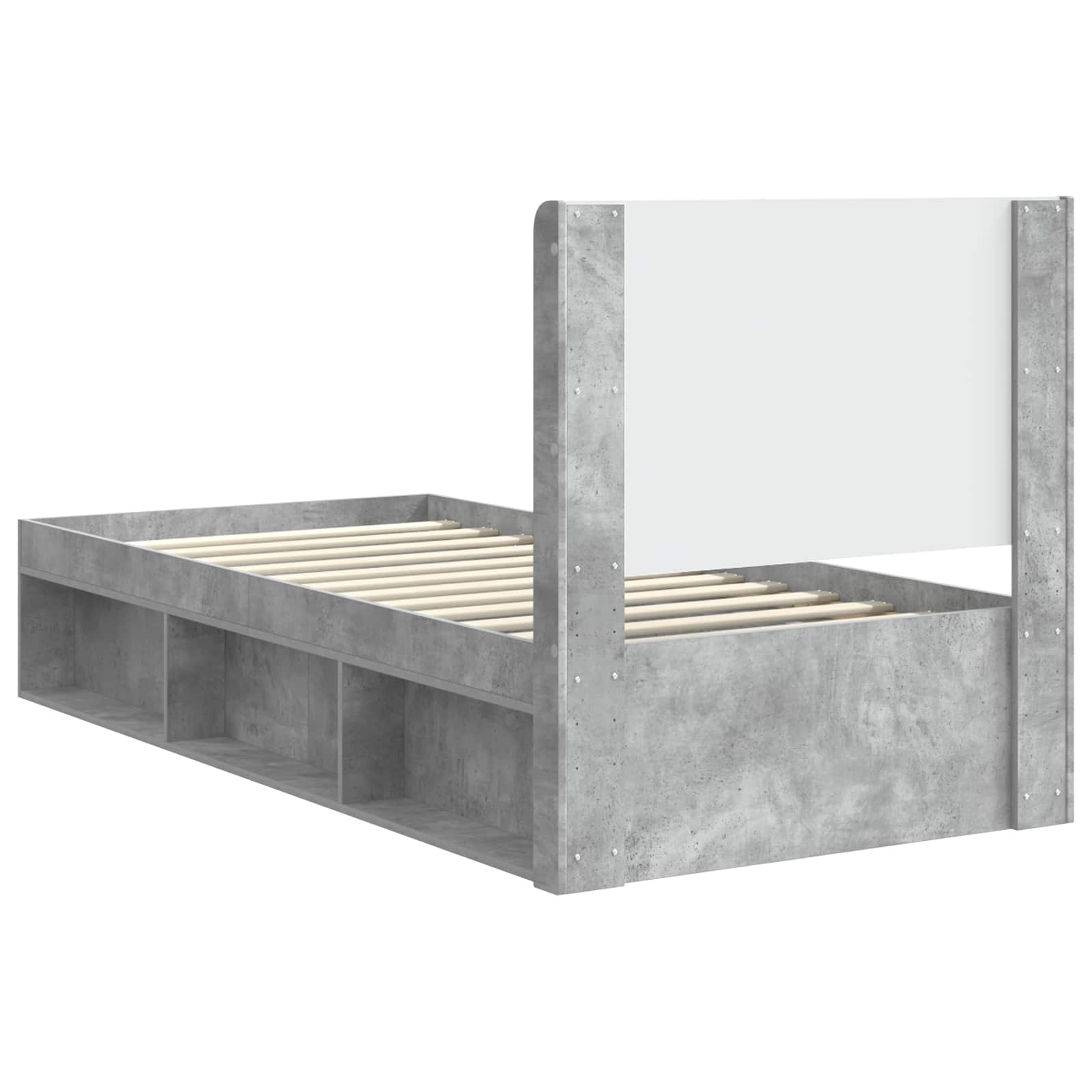 Cadre de lit avec rangement et tête de lit Gris béton