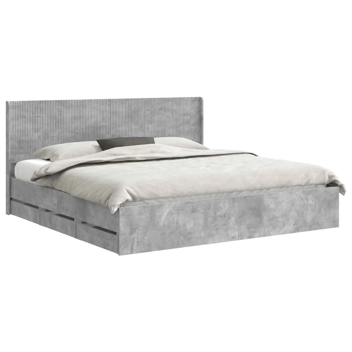 Cadre de lit avec rangement et tête de lit Gris béton - XIOS