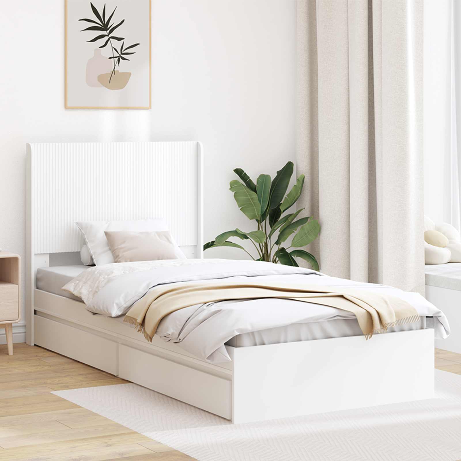 Cadre de lit avec rangement et tête de lit Blanc 90 x 200 cm - XIOS