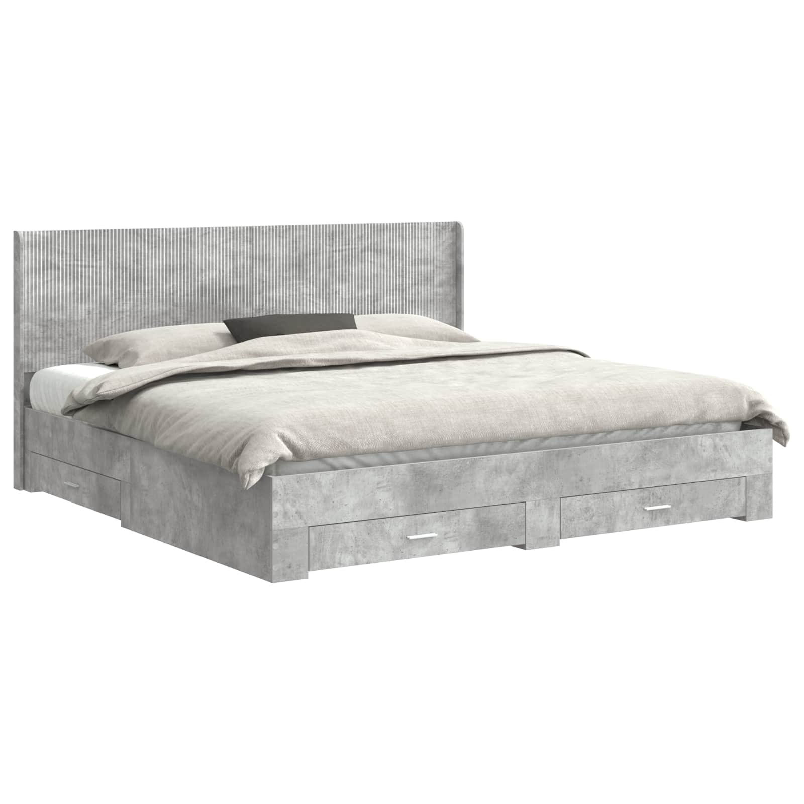 Cadre de lit avec rangement et tête de lit Gris béton