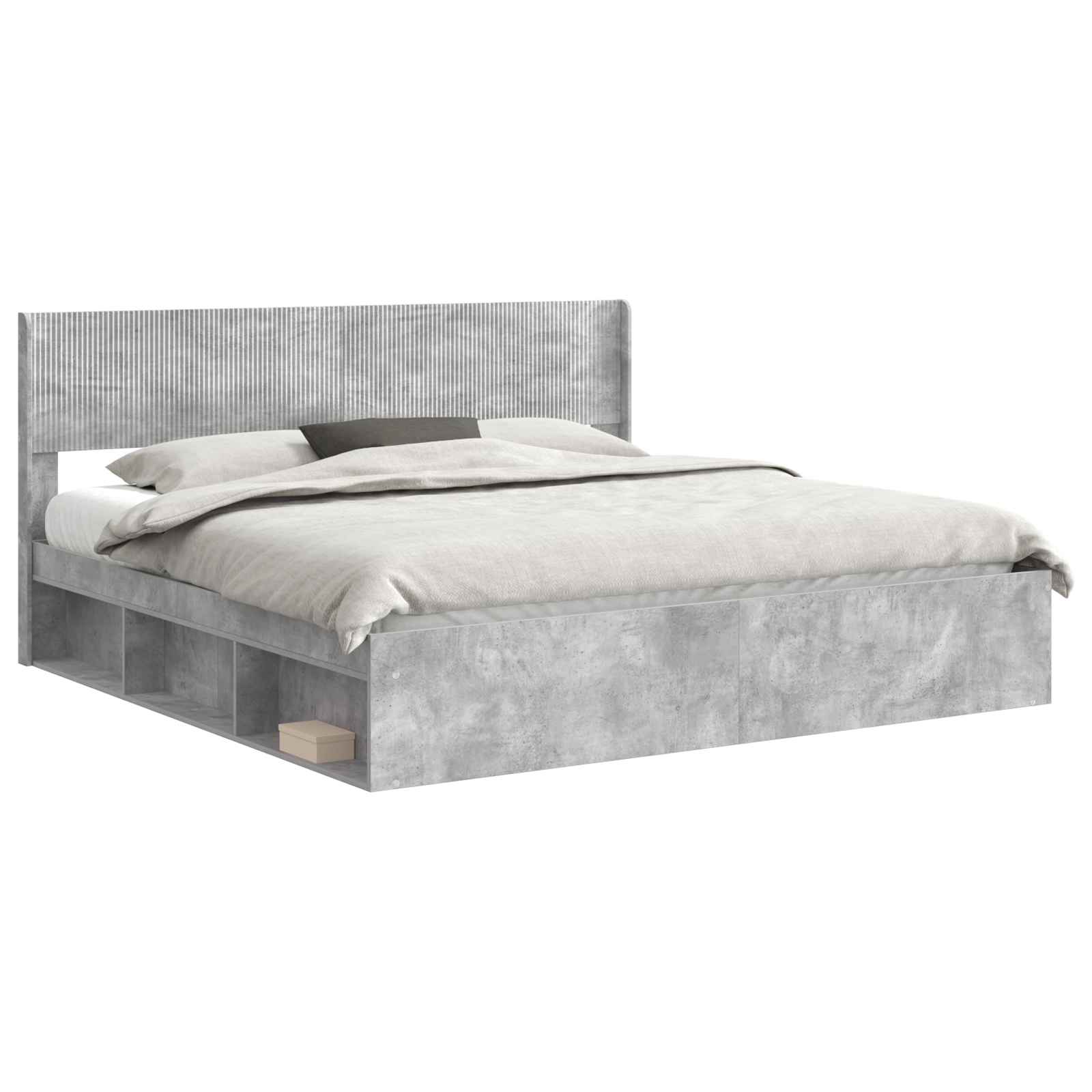 Cadre de lit avec rangement et tête de lit Gris béton - XIOS
