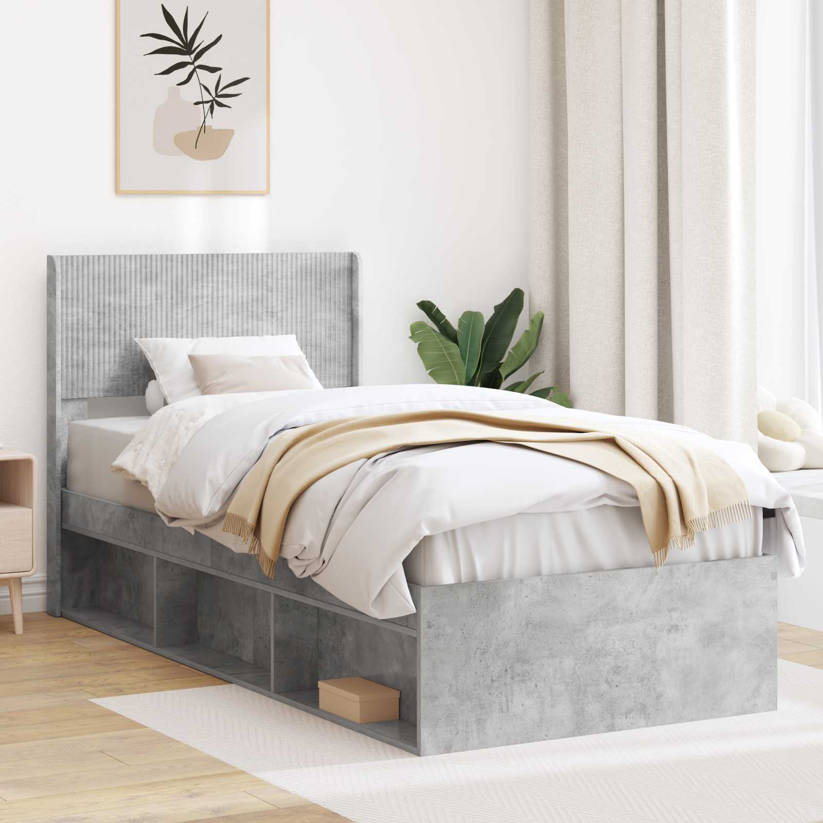 Cadre de lit avec rangement et tête de lit Gris béton - XIOS